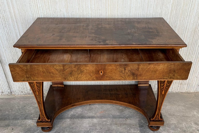 Biedermeier Antique French Empire Fruitwood Console Table with Drawer, Early 19th Century
