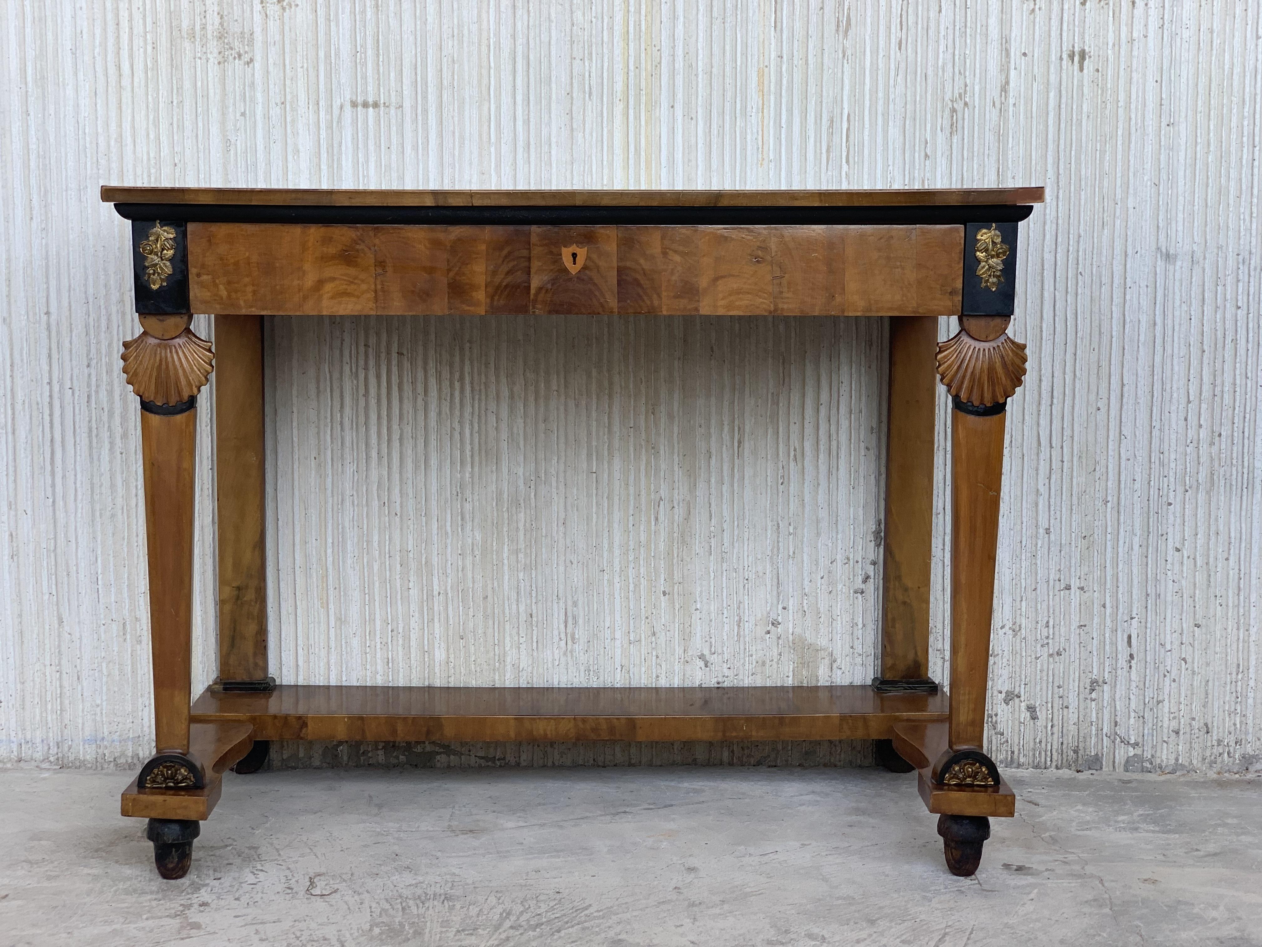 Spanish Antique French Empire Fruitwood Console Table with drawer, Early 19th Century
