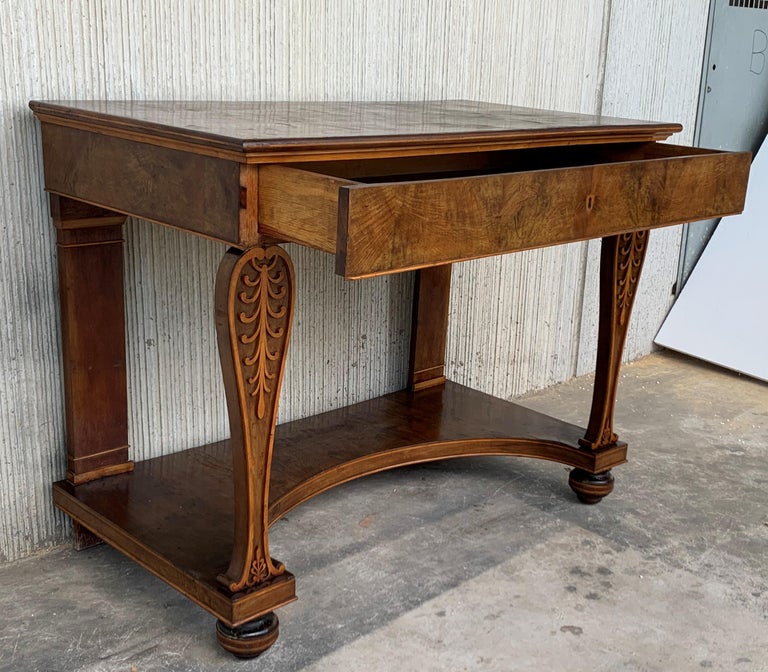 Spanish Antique French Empire Fruitwood Console Table with Drawer, Early 19th Century
