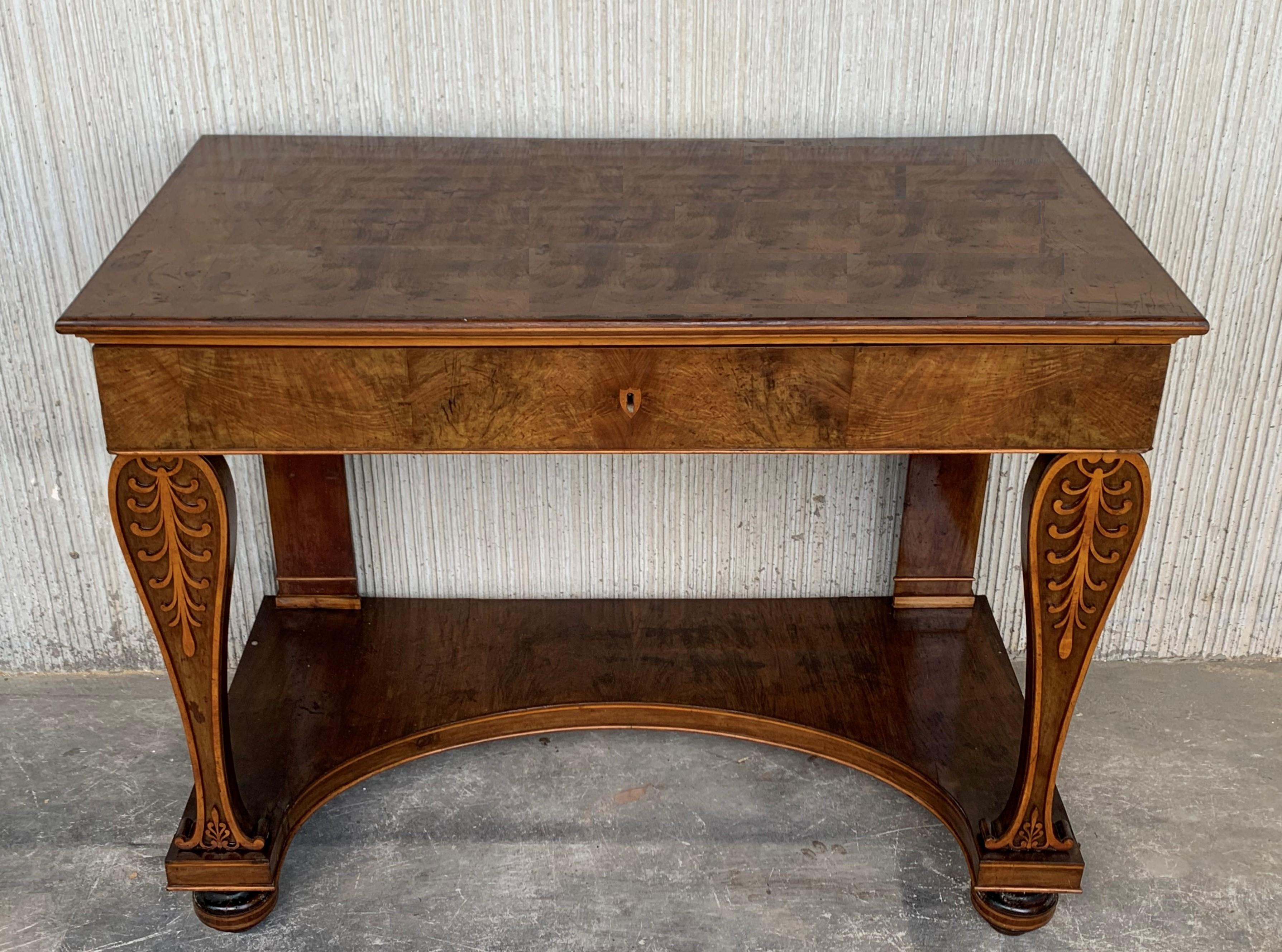Antique French Empire Fruitwood Console Table with Drawer, Early 19th Century In Good Condition In Miami, FL