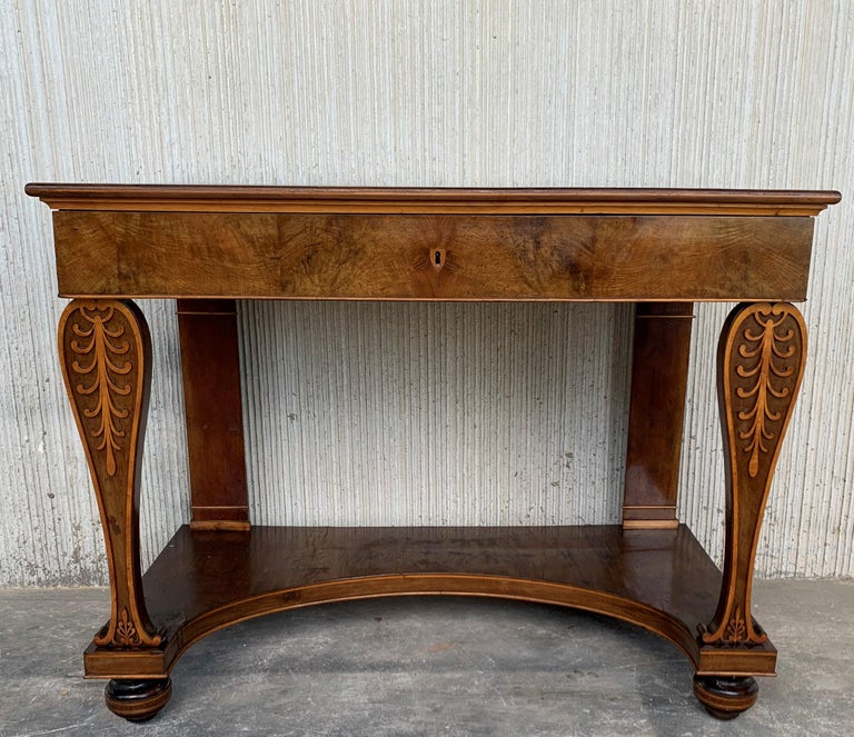 20th Century Antique French Empire Fruitwood Console Table with Drawer, Early 19th Century