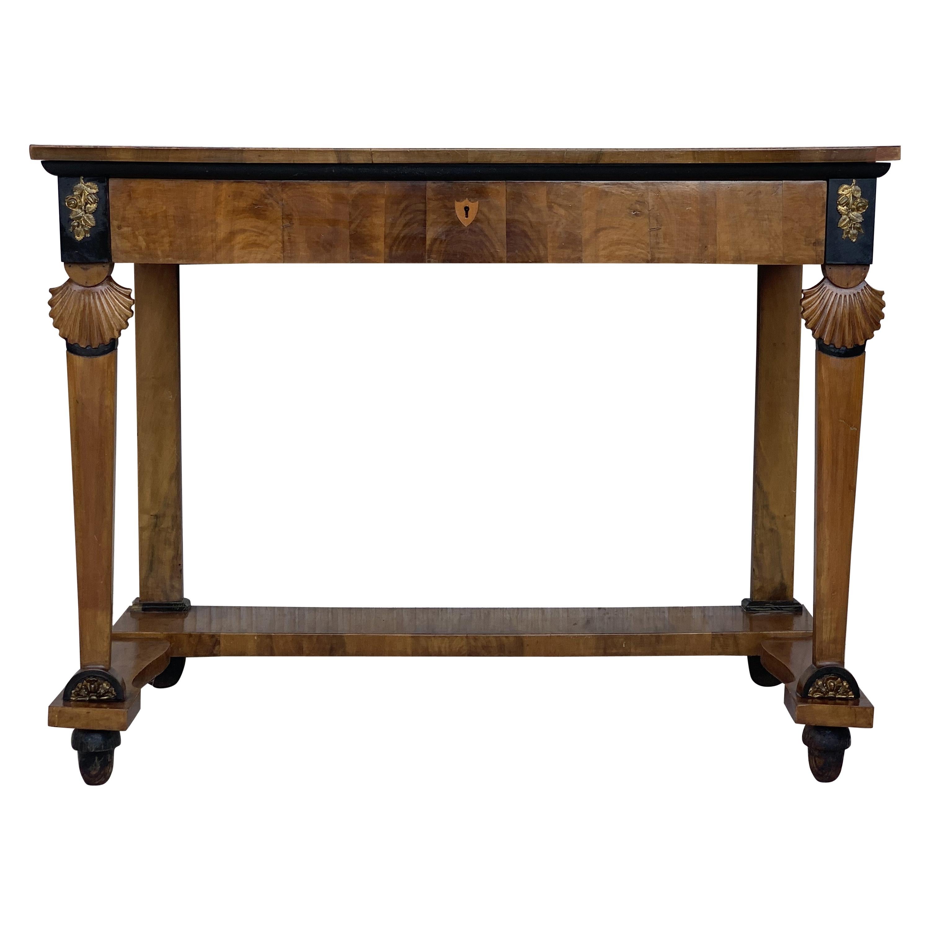 Antique French Empire Fruitwood Console Table with drawer, Early 19th Century