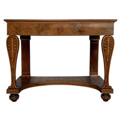 Antique French Empire Fruitwood Console Table with Drawer, Early 19th Century
