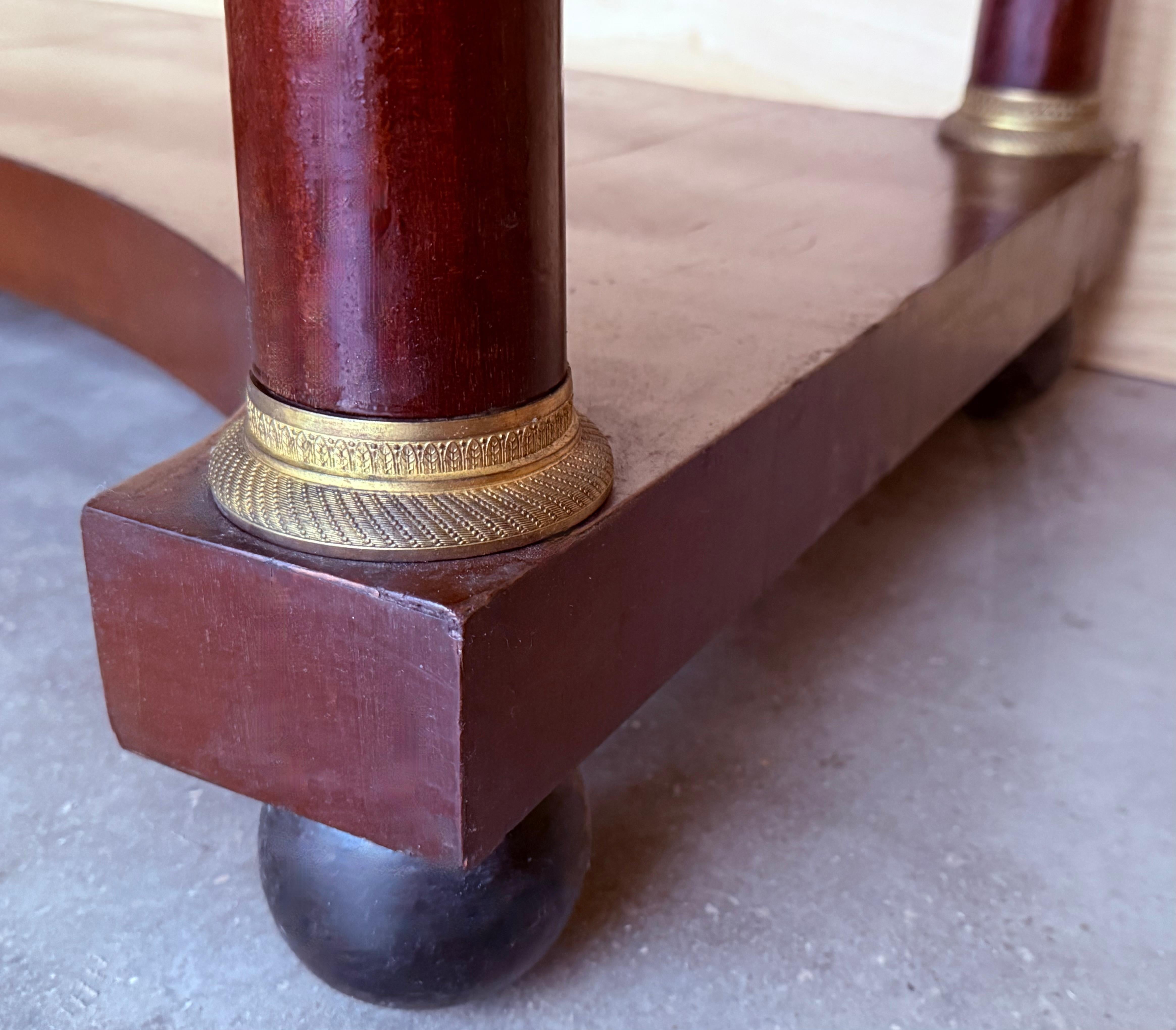 Ancienne table console Empire française en bois fruitier avec tiroir, début du 20ème siècle en vente 5