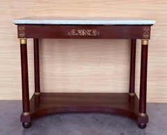 Ancienne table console Empire française en bois fruitier avec tiroir, début du 20ème siècle