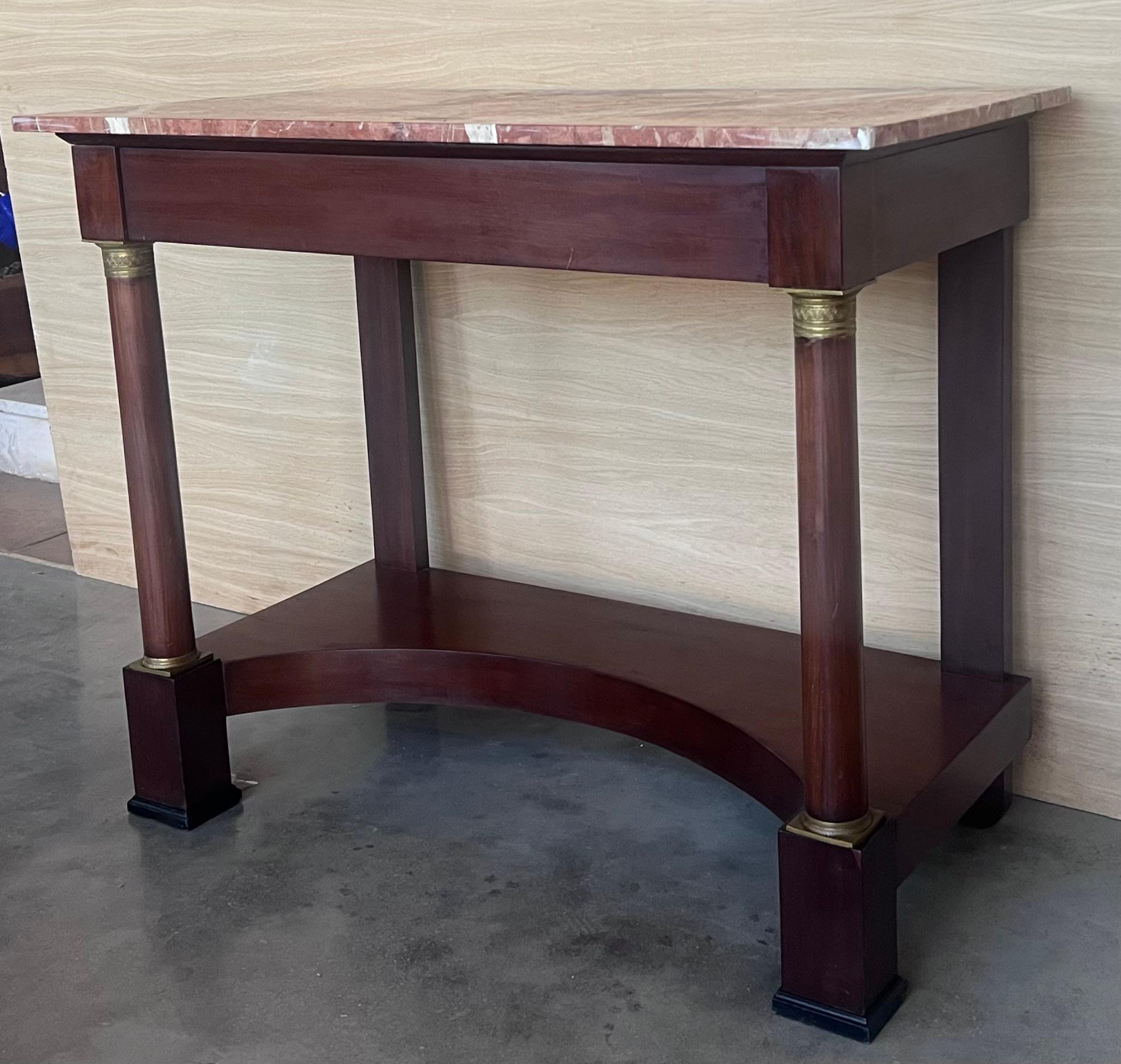 Français Ancienne table console Empire française en bois fruitier avec tiroir, début du 20ème siècle en vente