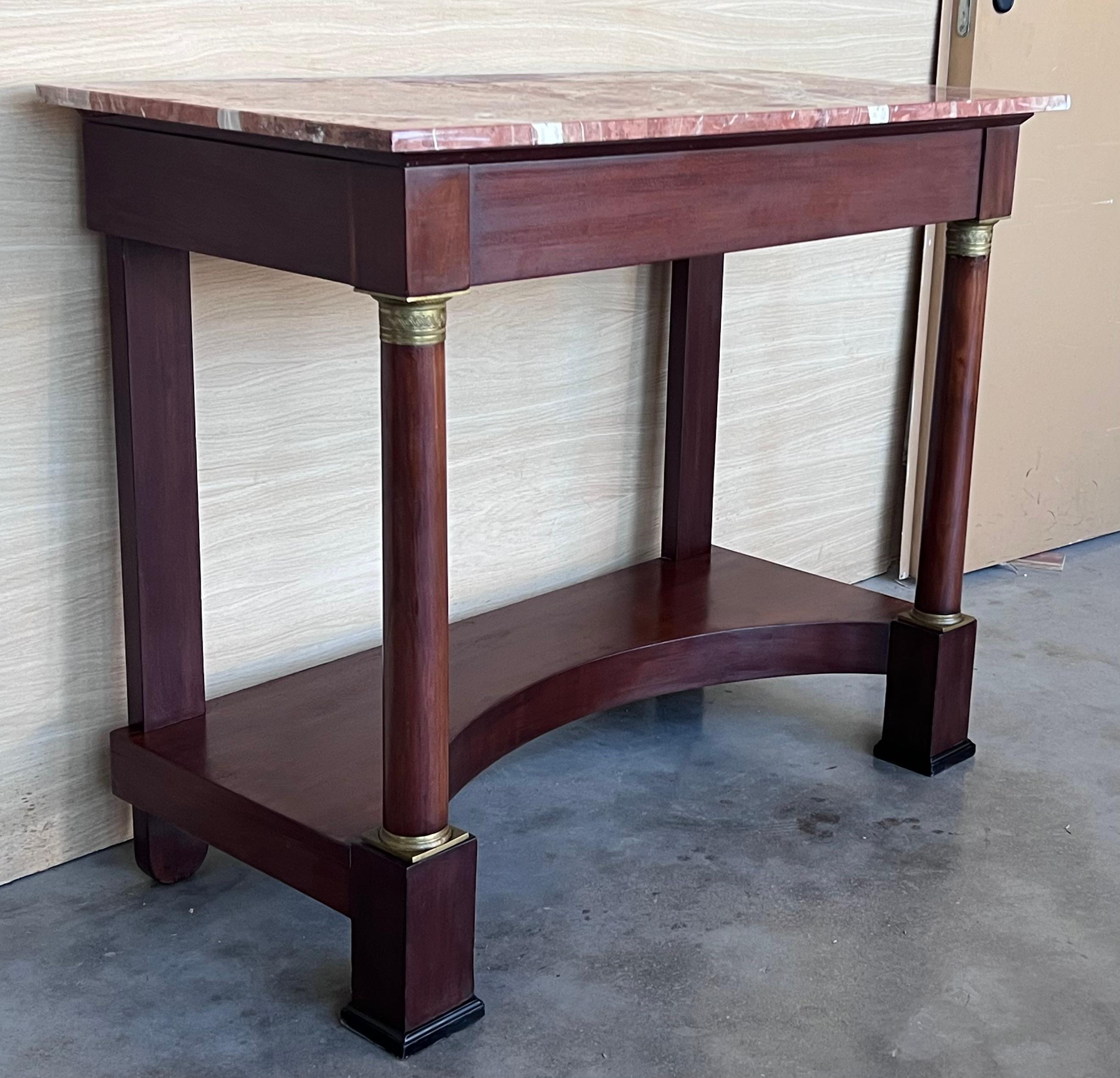 Ancienne table console Empire française en bois fruitier avec tiroir, début du 20ème siècle Bon état - En vente à Miami, FL