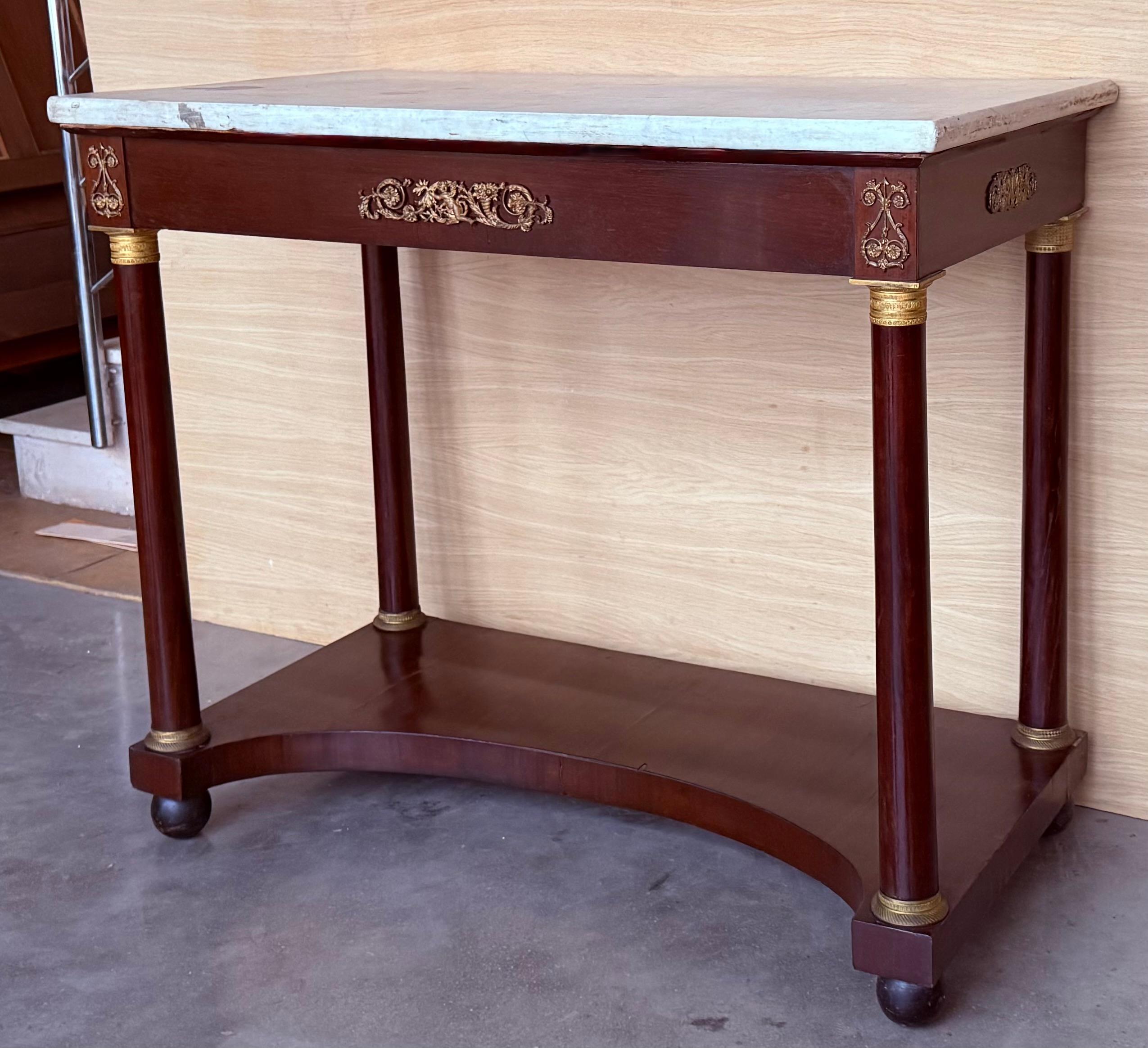 Ancienne table console Empire française en bois fruitier avec tiroir, début du 20ème siècle Bon état - En vente à Miami, FL