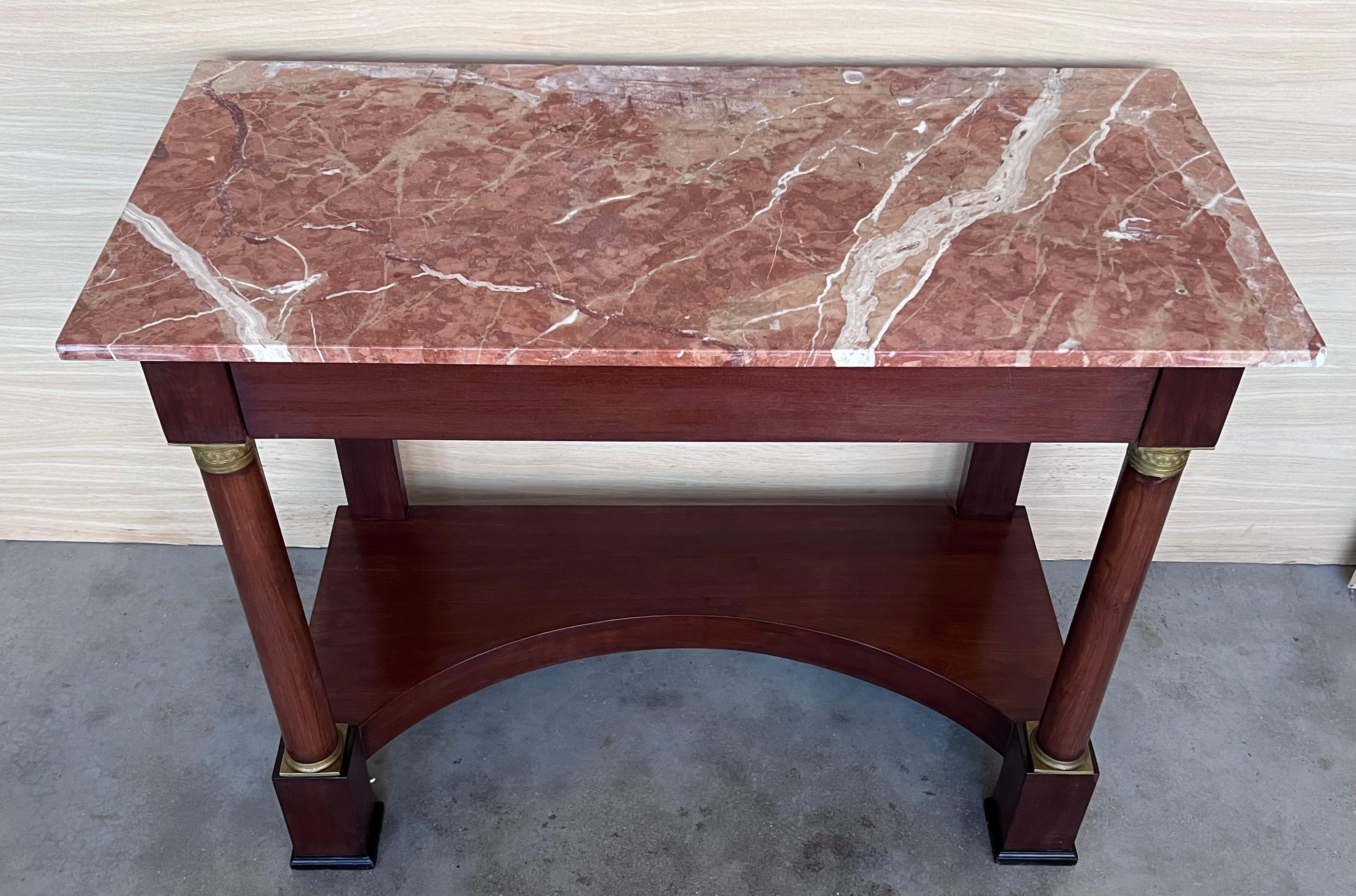 20ième siècle Ancienne table console Empire française en bois fruitier avec tiroir, début du 20ème siècle en vente