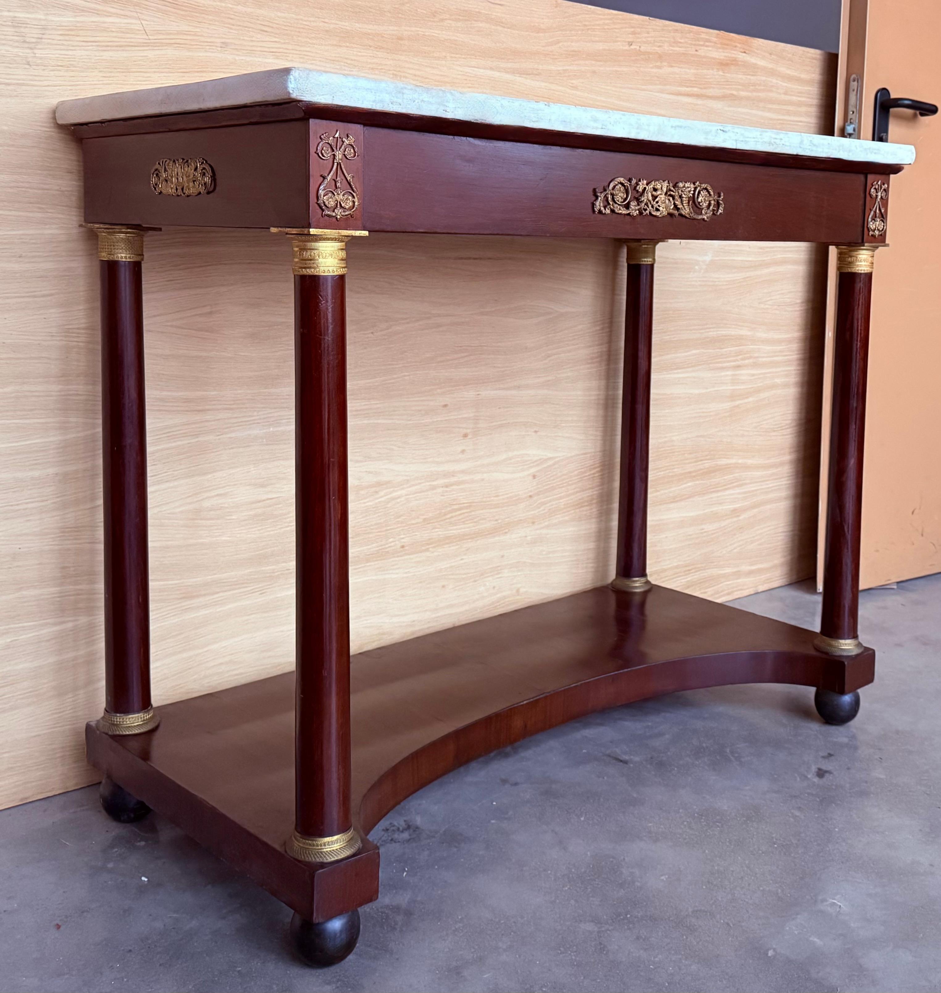 20ième siècle Ancienne table console Empire française en bois fruitier avec tiroir, début du 20ème siècle en vente