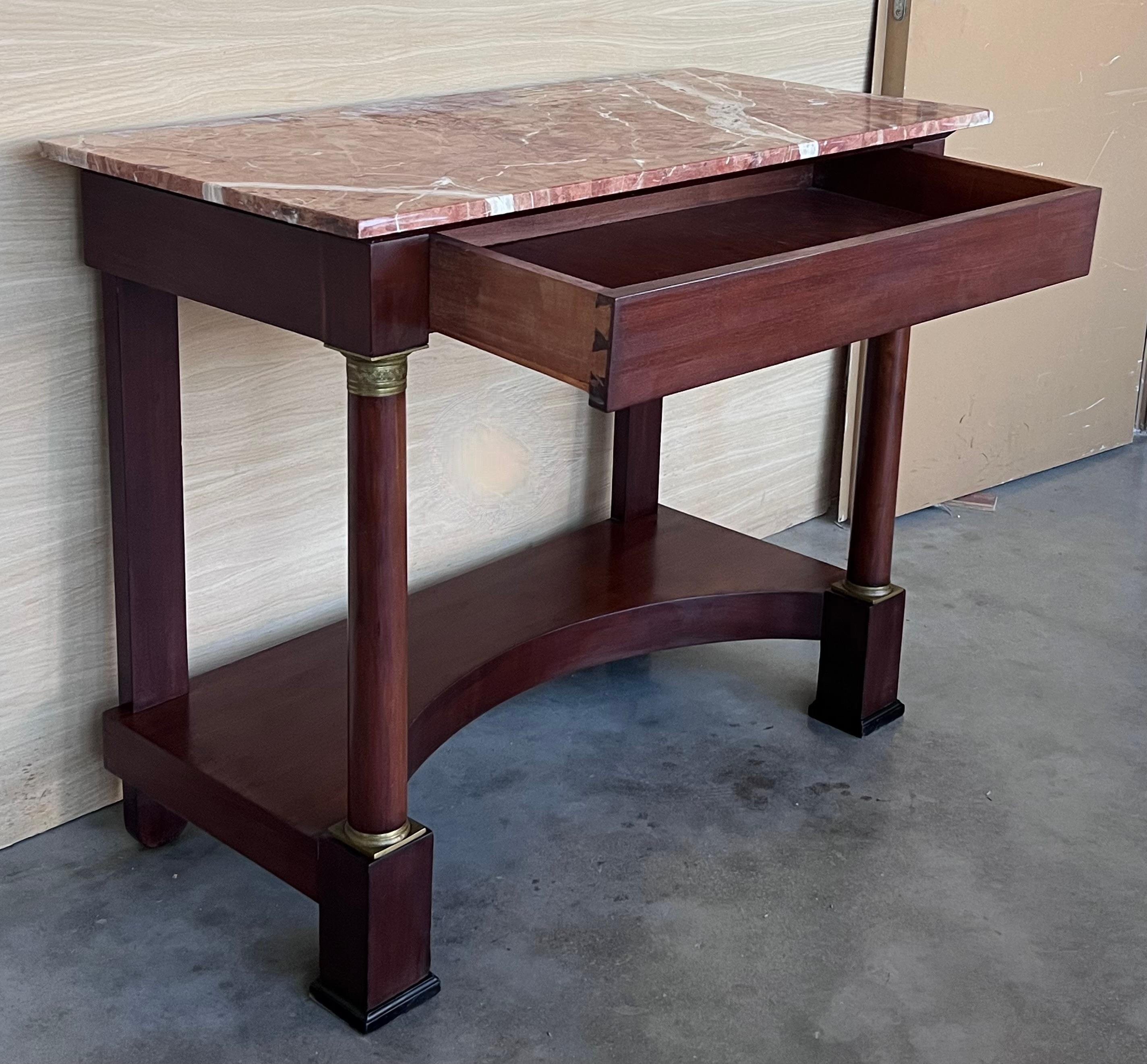 Bronze Ancienne table console Empire française en bois fruitier avec tiroir, début du 20ème siècle en vente