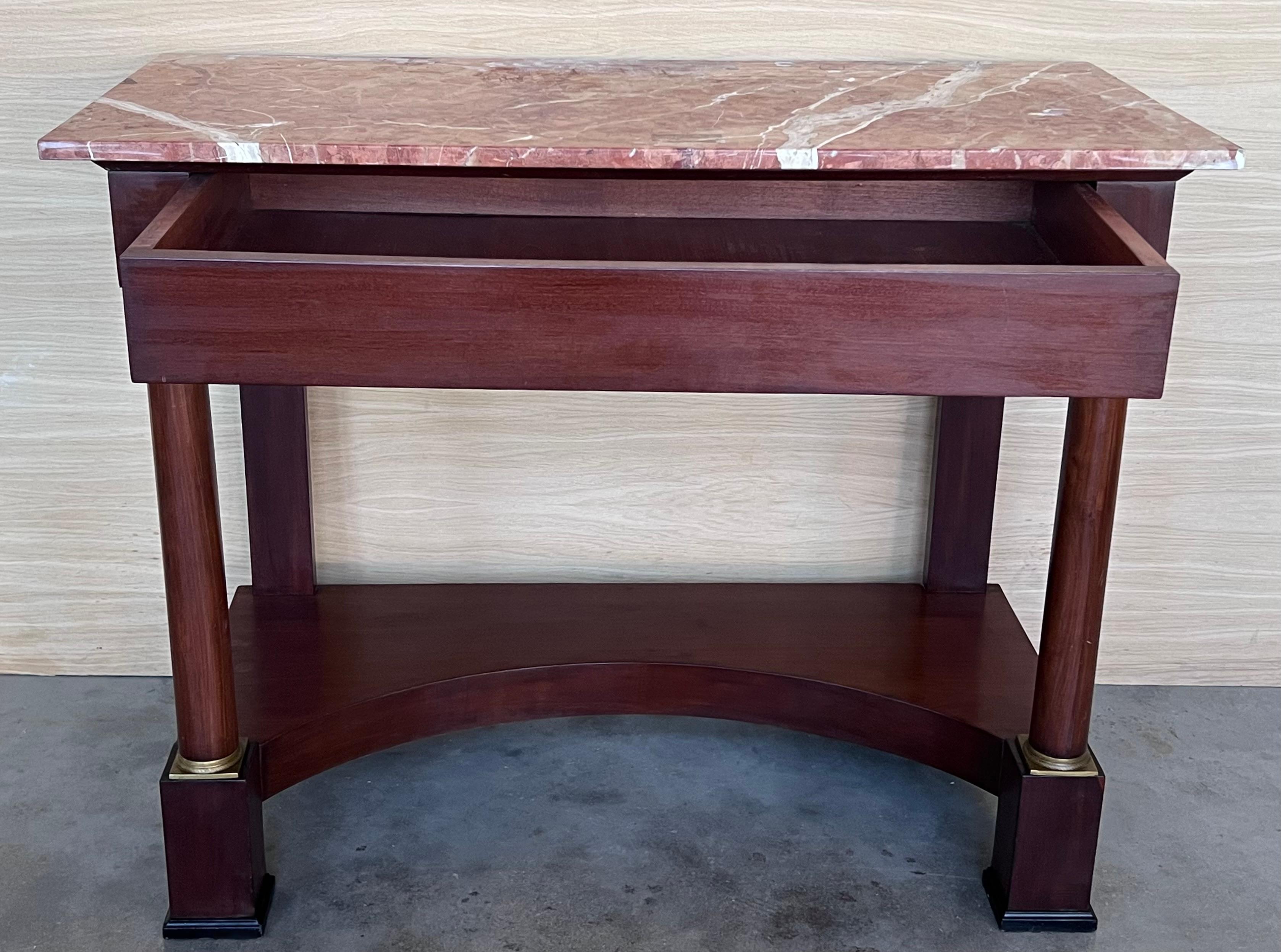 Ancienne table console Empire française en bois fruitier avec tiroir, début du 20ème siècle en vente 1
