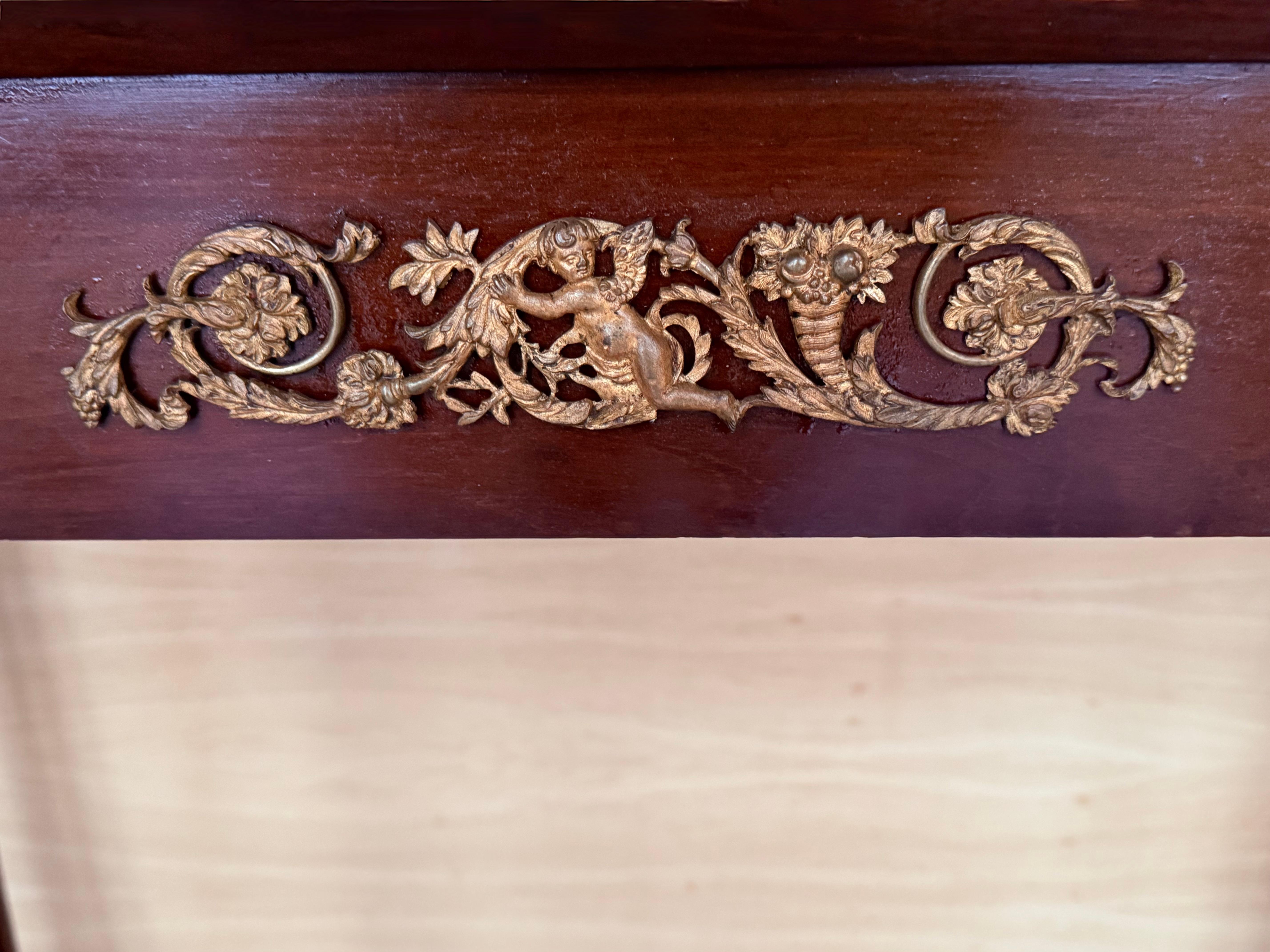 Ancienne table console Empire française en bois fruitier avec tiroir, début du 20ème siècle en vente 2