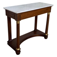 Table console ancienne Empire en bois fruitier avec tiroir:: début du 20e siècle