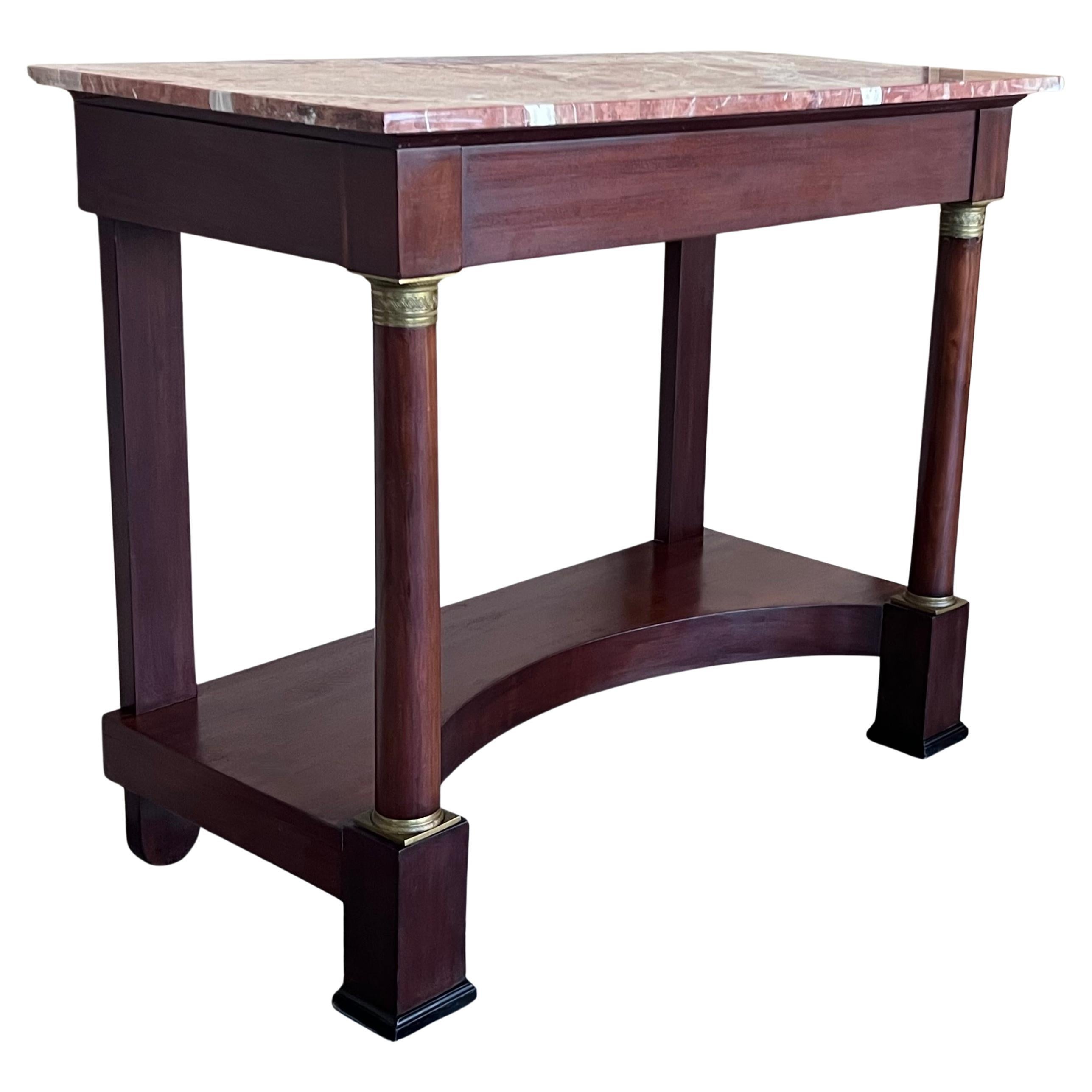 Ancienne table console Empire française en bois fruitier avec tiroir, début du 20ème siècle