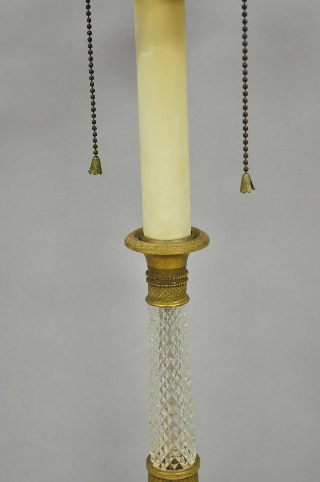Antique French Empire vergoldete Bronze Kristallsäule kleiner Kerzenständer Tischlampe im Angebot 6