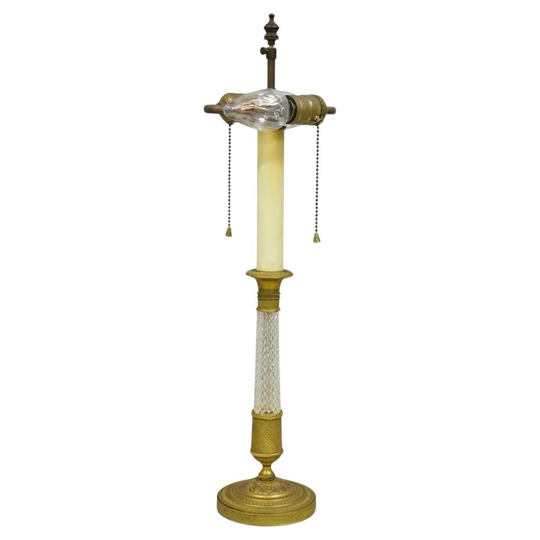 Antique French Empire vergoldete Bronze Kristallsäule kleiner Kerzenständer Tischlampe
