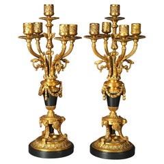 Antique French Empire Gilt Bronze & Ebonized Candelabra, 19th C