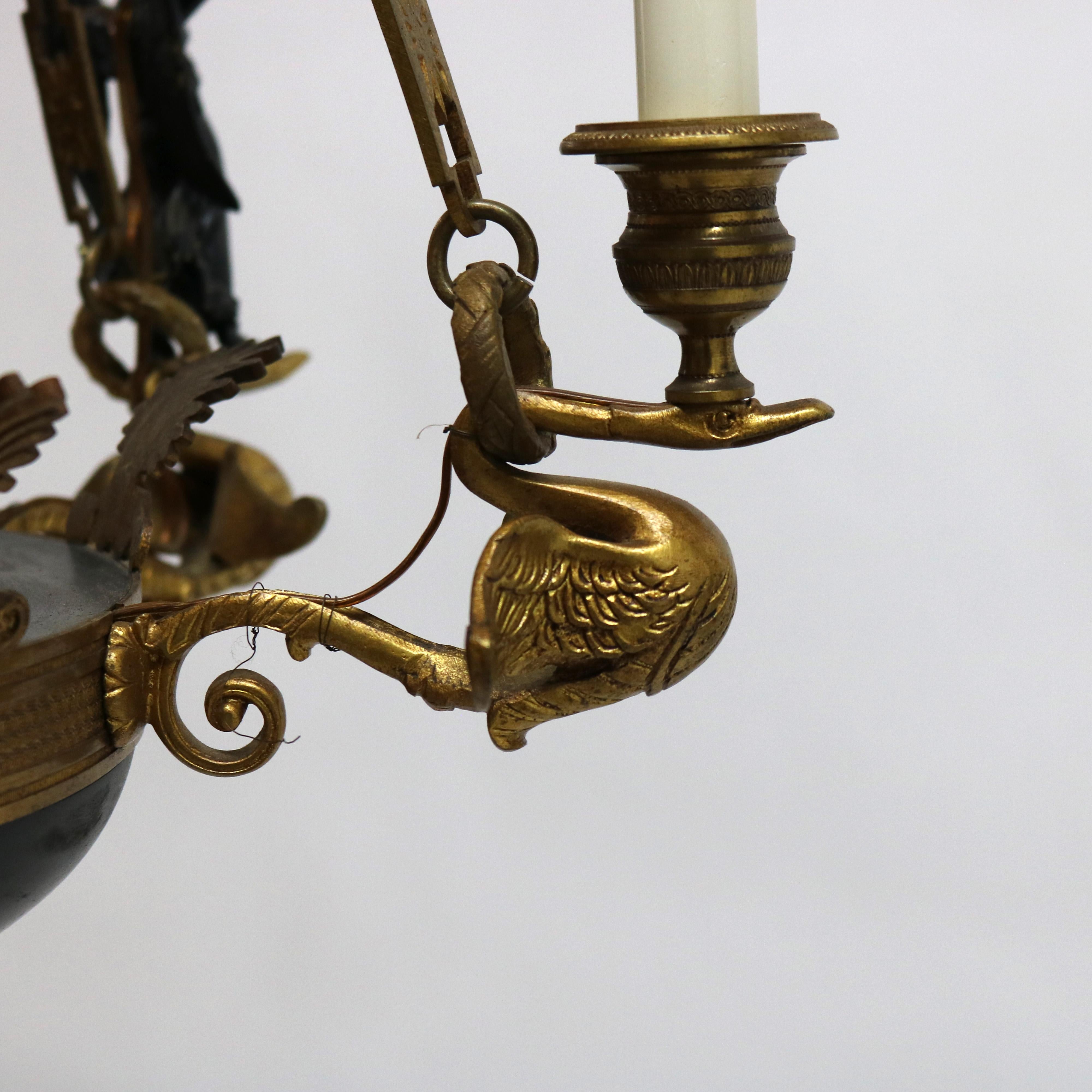 Antique French Empire Gilt Bronze & Ebonized Figural Cherub Chandelier C1920 6