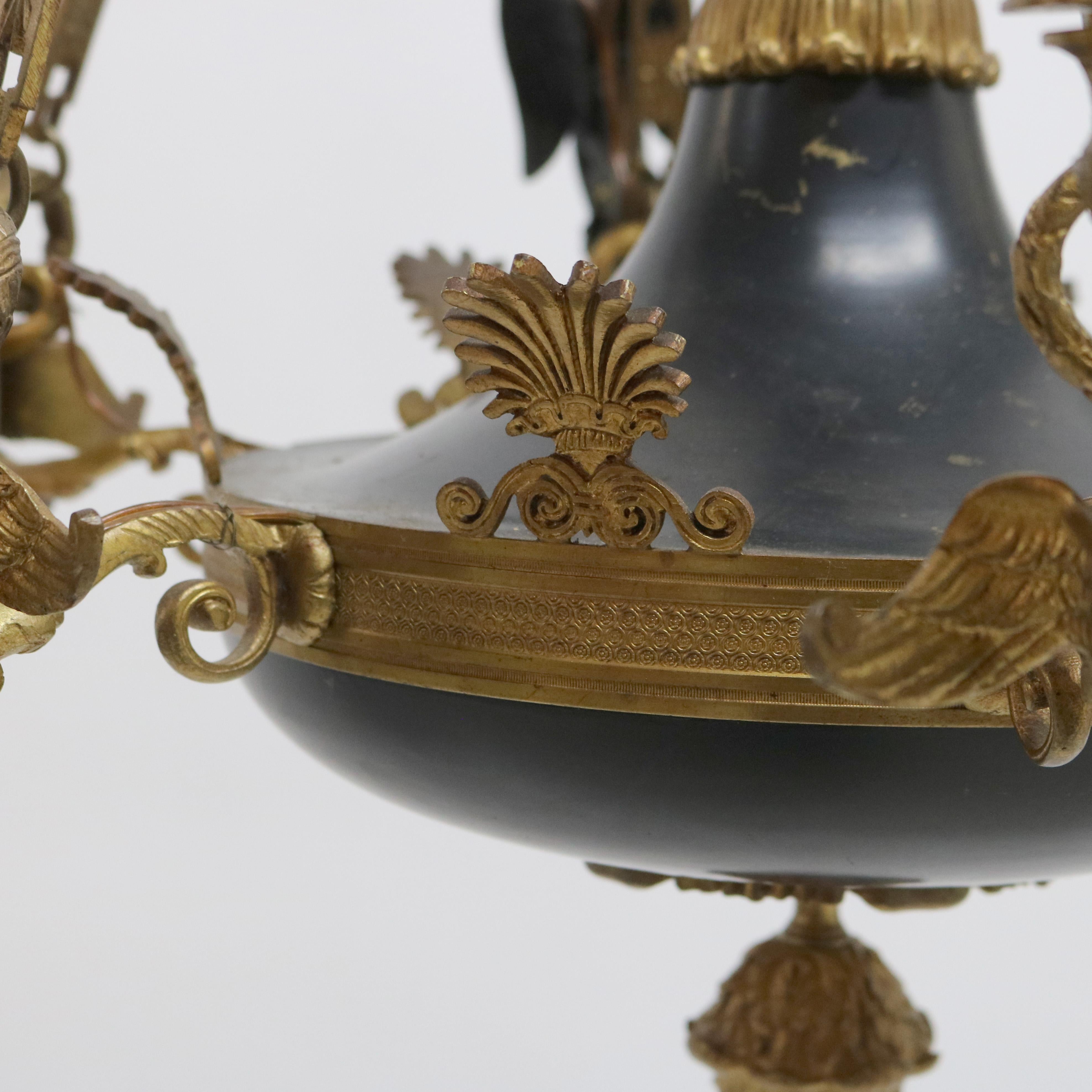 Antique French Empire Gilt Bronze & Ebonized Figural Cherub Chandelier C1920 7