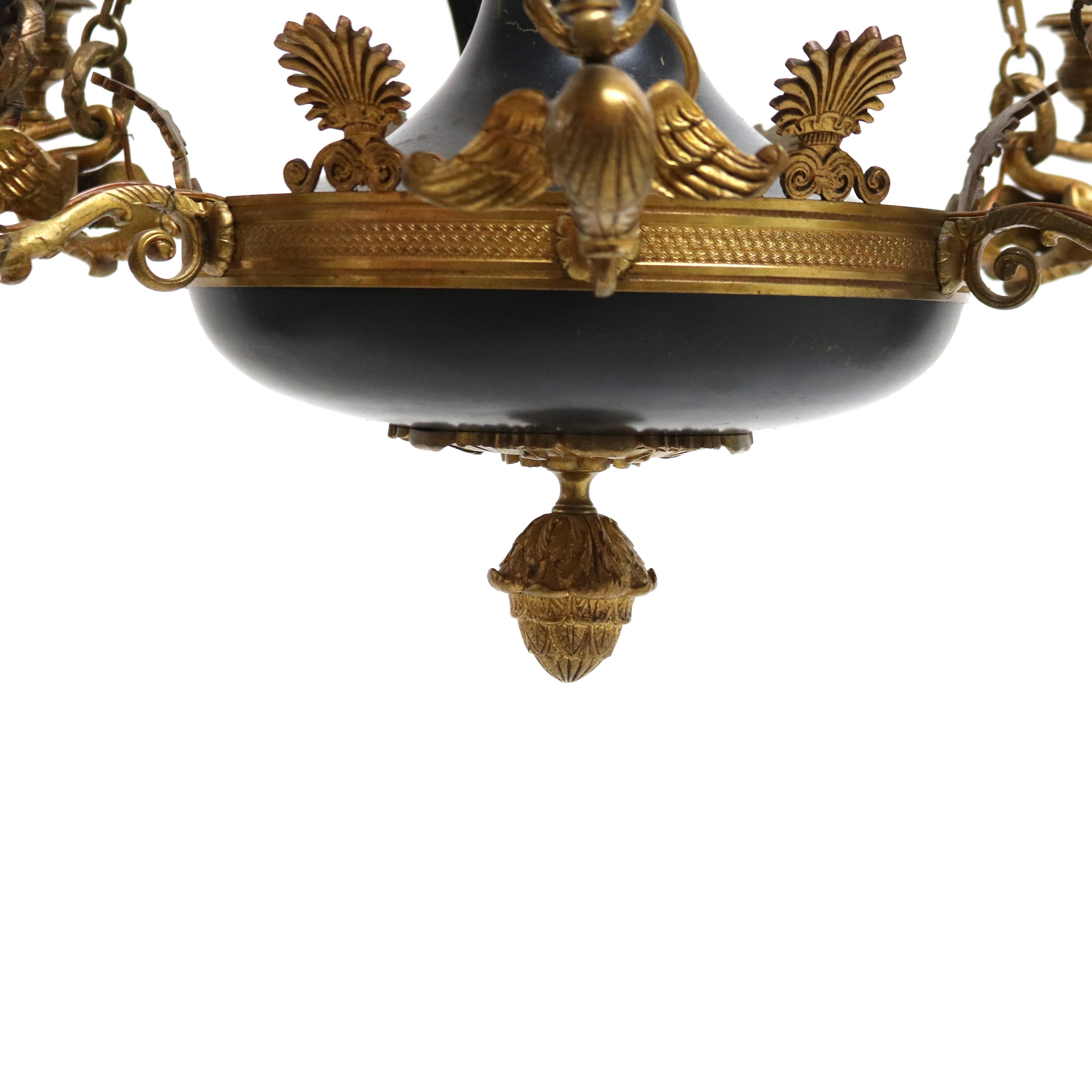 Antique French Empire Gilt Bronze & Ebonized Figural Cherub Chandelier C1920 8