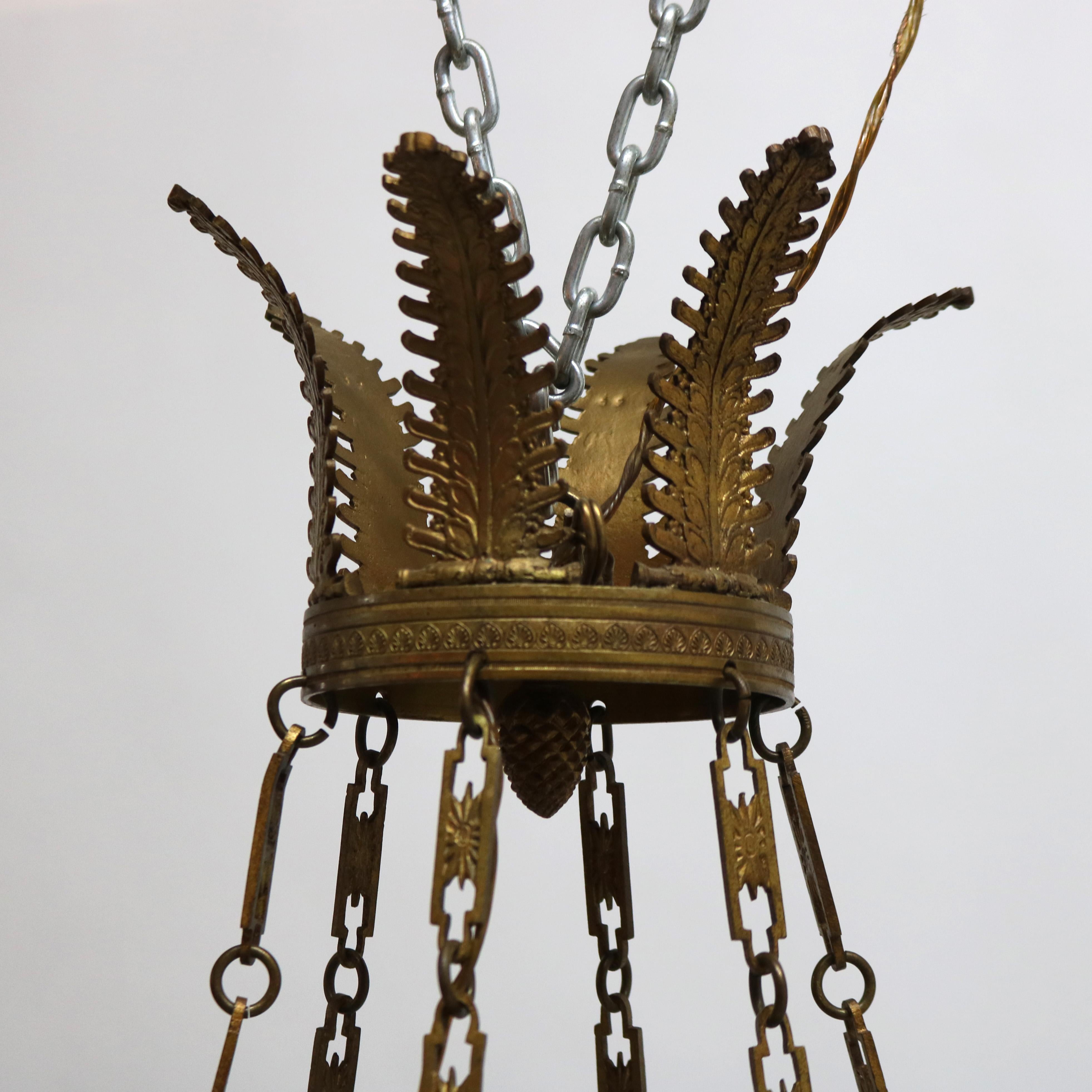 20th Century Antique French Empire Gilt Bronze & Ebonized Figural Cherub Chandelier C1920
