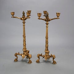 Antique French Empire Gilt Bronze Figural Candlesticks 19th C