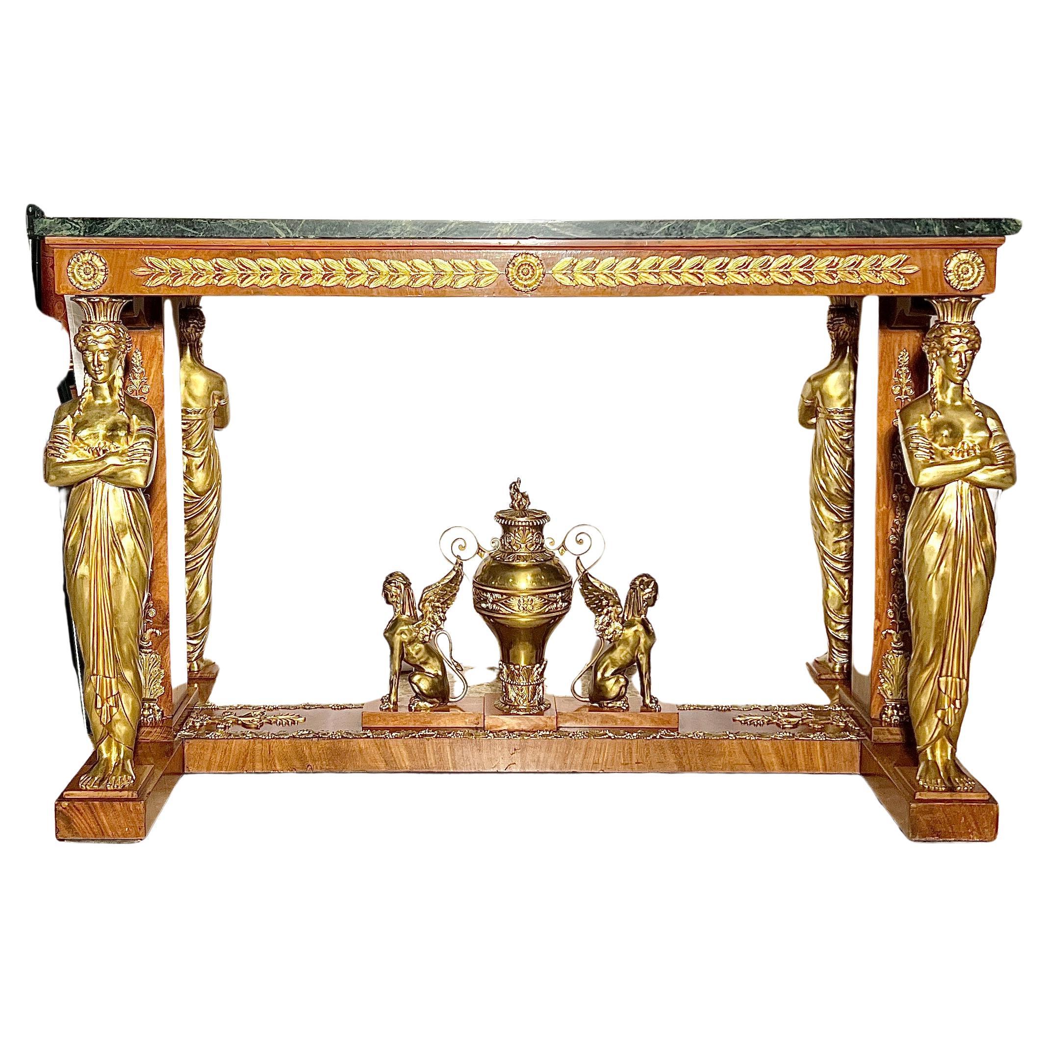 Magnificent Antique French Empire Gilt Bronze & Mahogany Marble Top Center Table, Circa 1880. 
After Jacob Desmalter.
The Grand Trianon Versailles Original was made in 1808 for Caroline Murat (Napoleon's Youngest Sister)