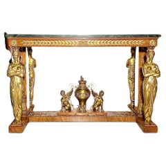 Antique French Empire Gilt Bronze & Mahogany Marble Top Center Table, Circa 1880