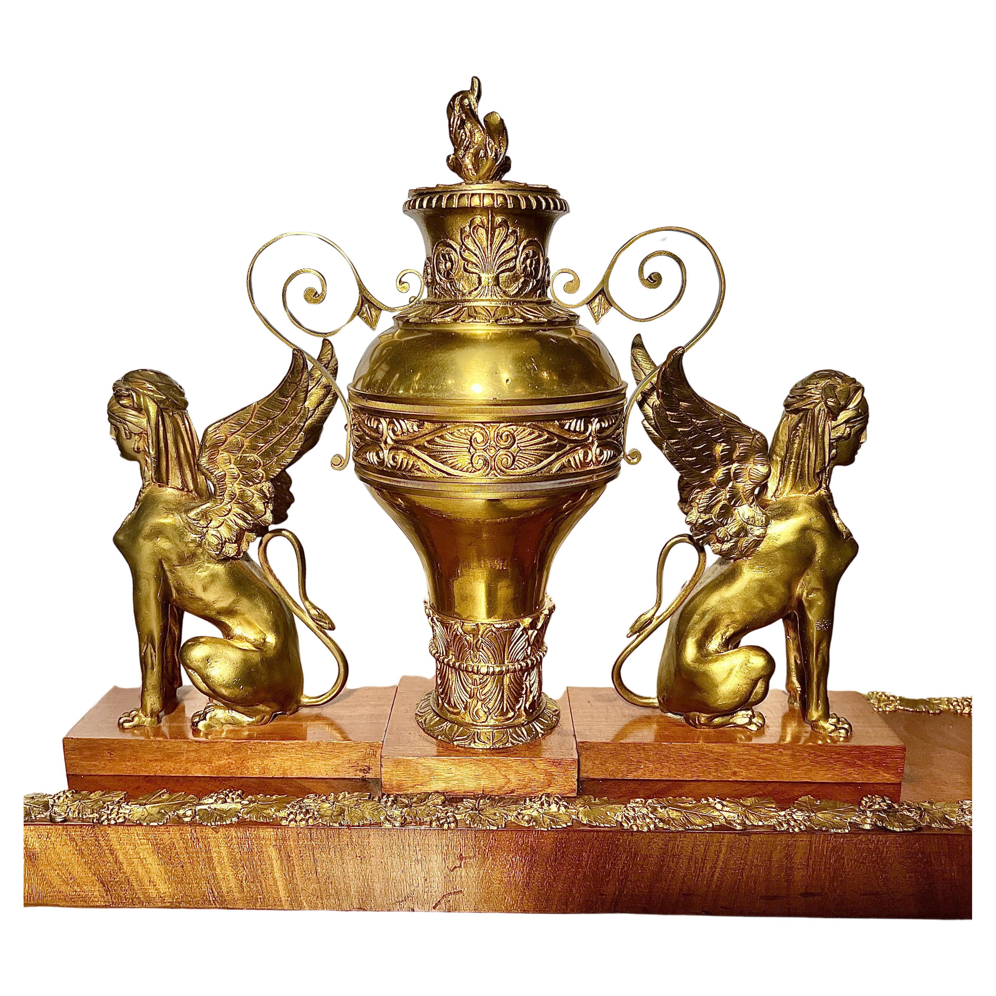 19th Century Antique French Empire Gilt Bronze & Mahogany Marble Top Center Table, Circa 1880 For Sale