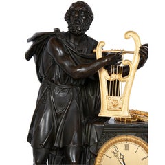 Antique French Empire Gilt Bronze & Marble Statue Clock of Homer by Ravrio 1810