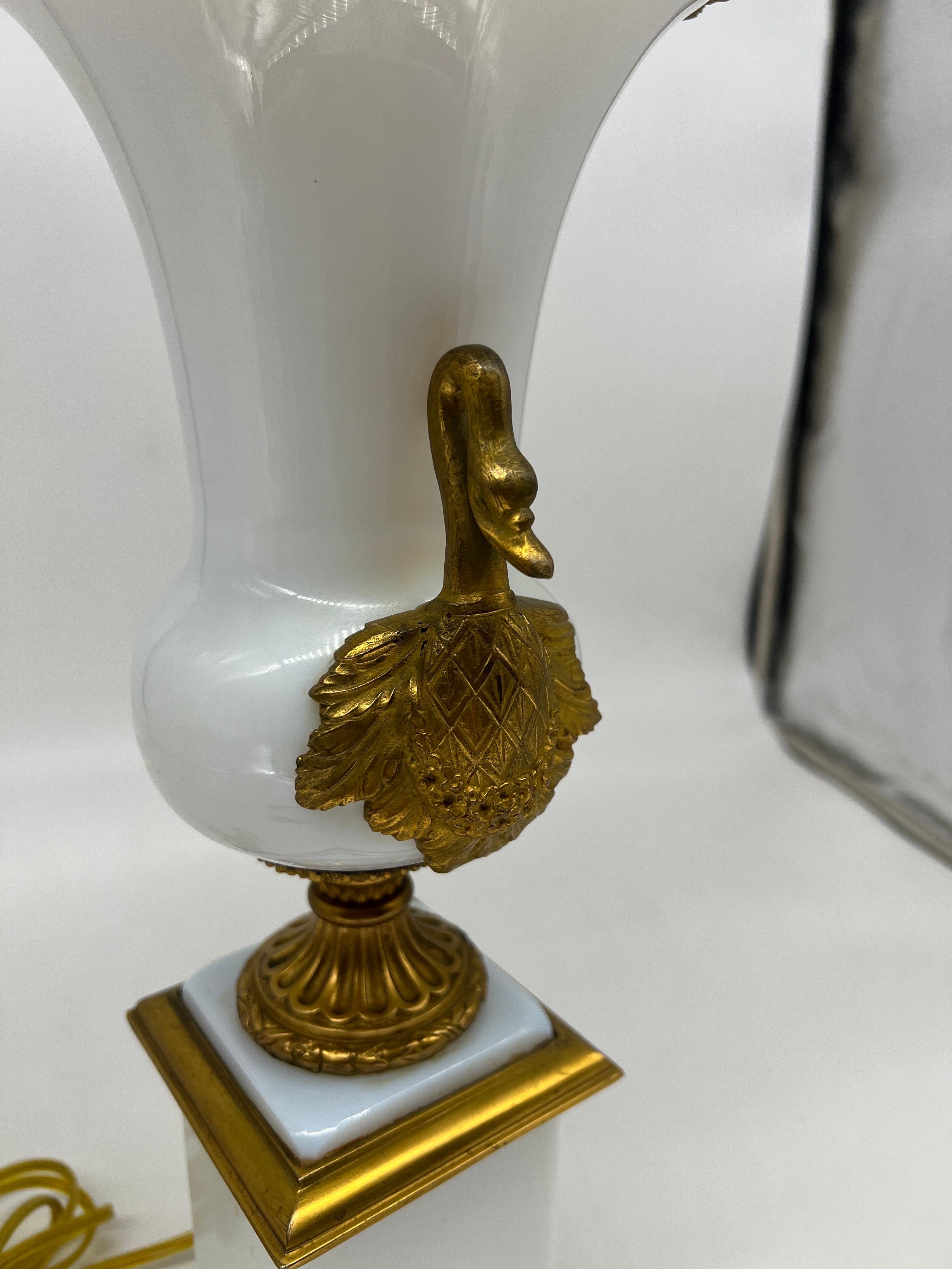 Antique French Empire Gilt Bronze Mounted Opaline Table Lamp For Sale 5