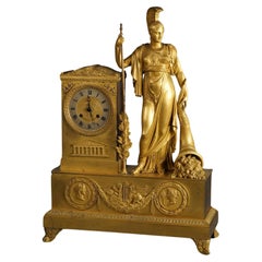 Antique French Empire Gilt Bronze Silk Thread Movement Figural Clock C1830