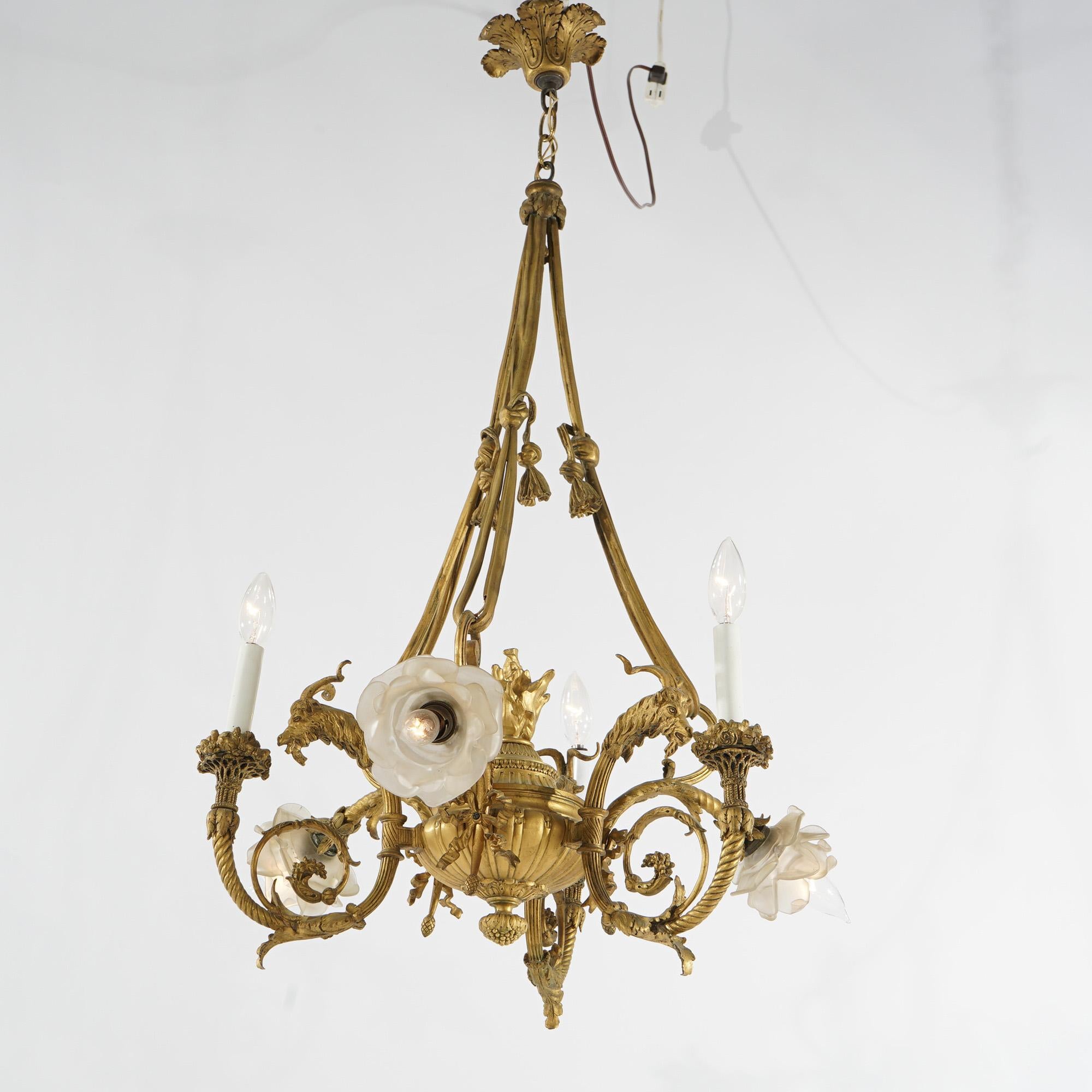 Antique French Empire Gilt Bronze Six Light Chandelier, circa 1920 1