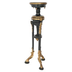 Antique French Empire Gilt & Ebonized Sculpture Stand with Hoof Feet, 19th C