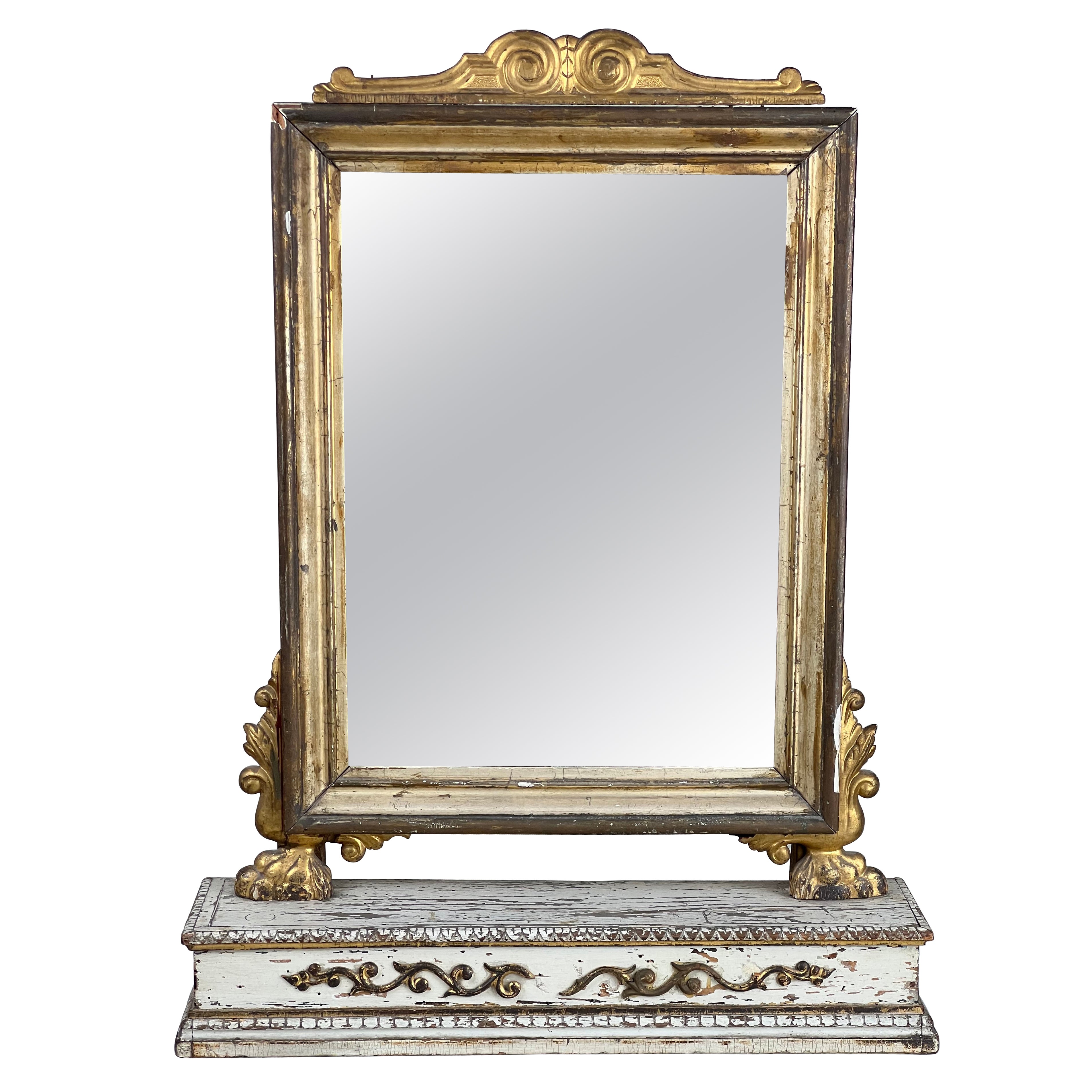 Antique French Empire Gilt Wood Vanity or Table Mirror c. Mid 19th Century