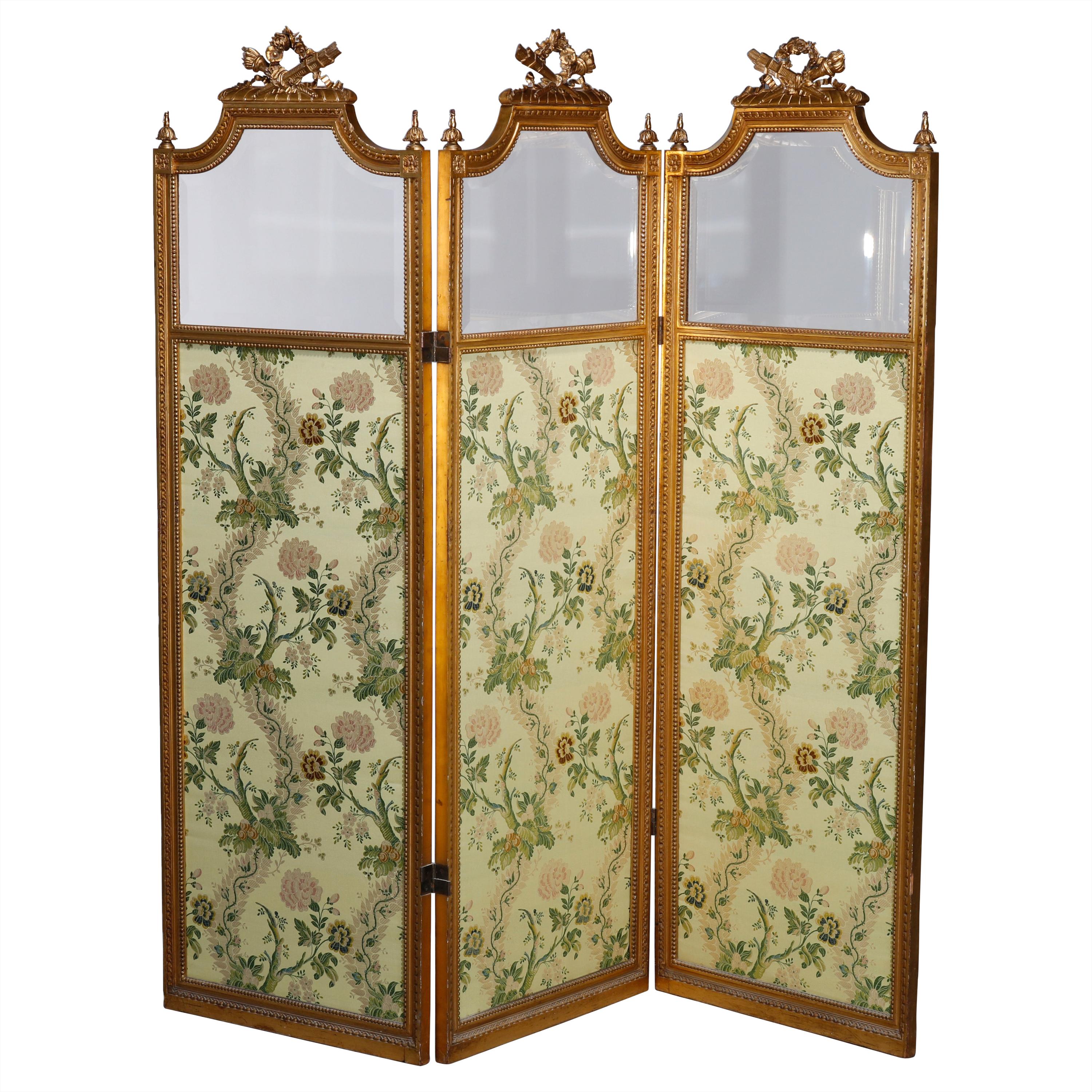 Antique French Empire Giltwood and Beveled Glass 3-Panel Dressing Screen  19th C at 1stDibs | dressing screen vintage, victorian dressing screen,  antique dressing screen