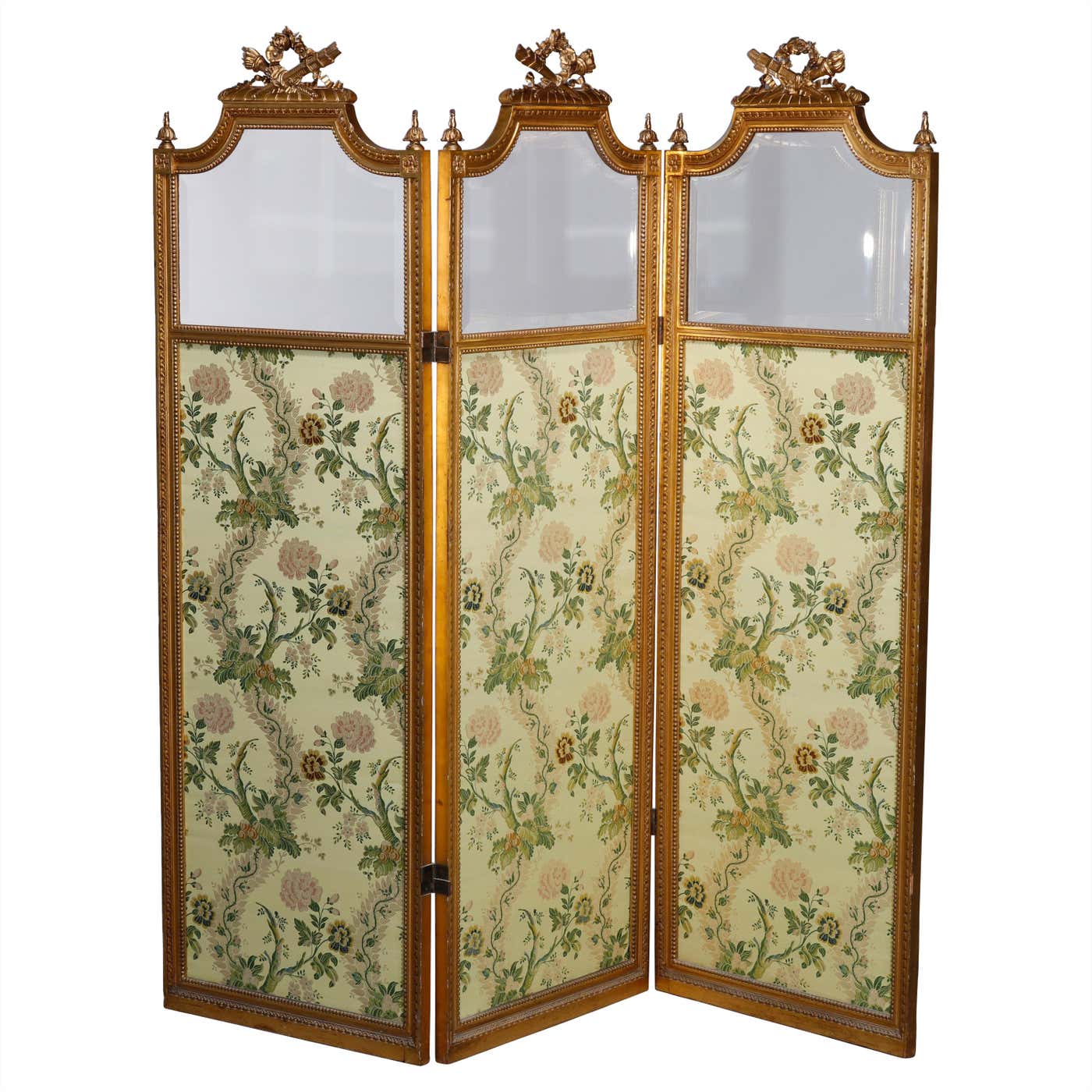 Antique French Empire Giltwood and Beveled Glass 3-Panel Dressing ...