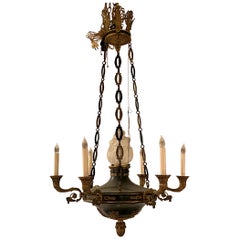 Antique French Empire Gold and Patinated Bronze Chandelier, circa 1860