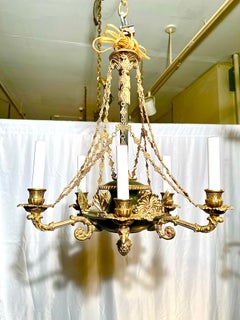 Antique French Empire Gold Bronze and Patinated Bronze Chandelier, Circa 1880.