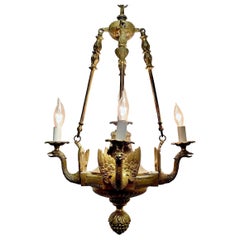 Antique French Empire Gold Bronze Kronleuchter, CIRCA 1875-1890.