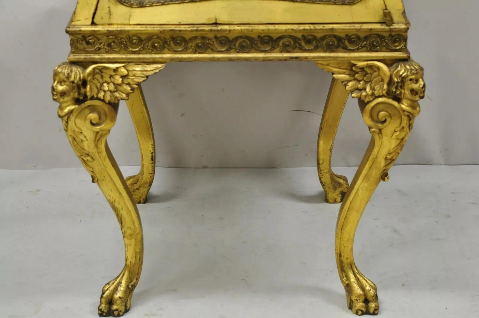 Unknown Antique French Empire Gold Gilt Cherub Vitrine Curio Cabinet w/ Onyx Pedestal For Sale