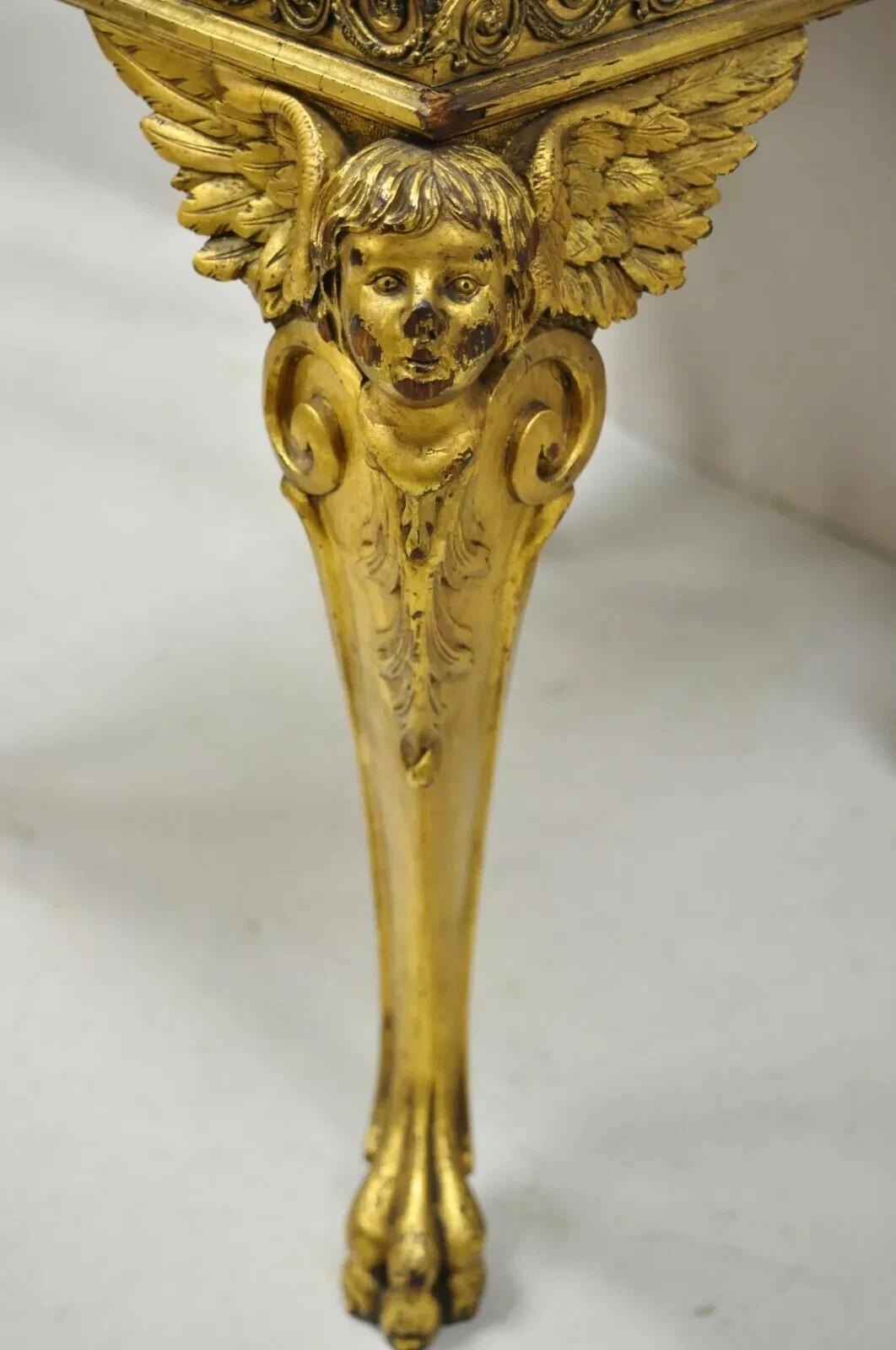 20th Century Antique French Empire Gold Gilt Cherub Vitrine Curio Cabinet w/ Onyx Pedestal For Sale