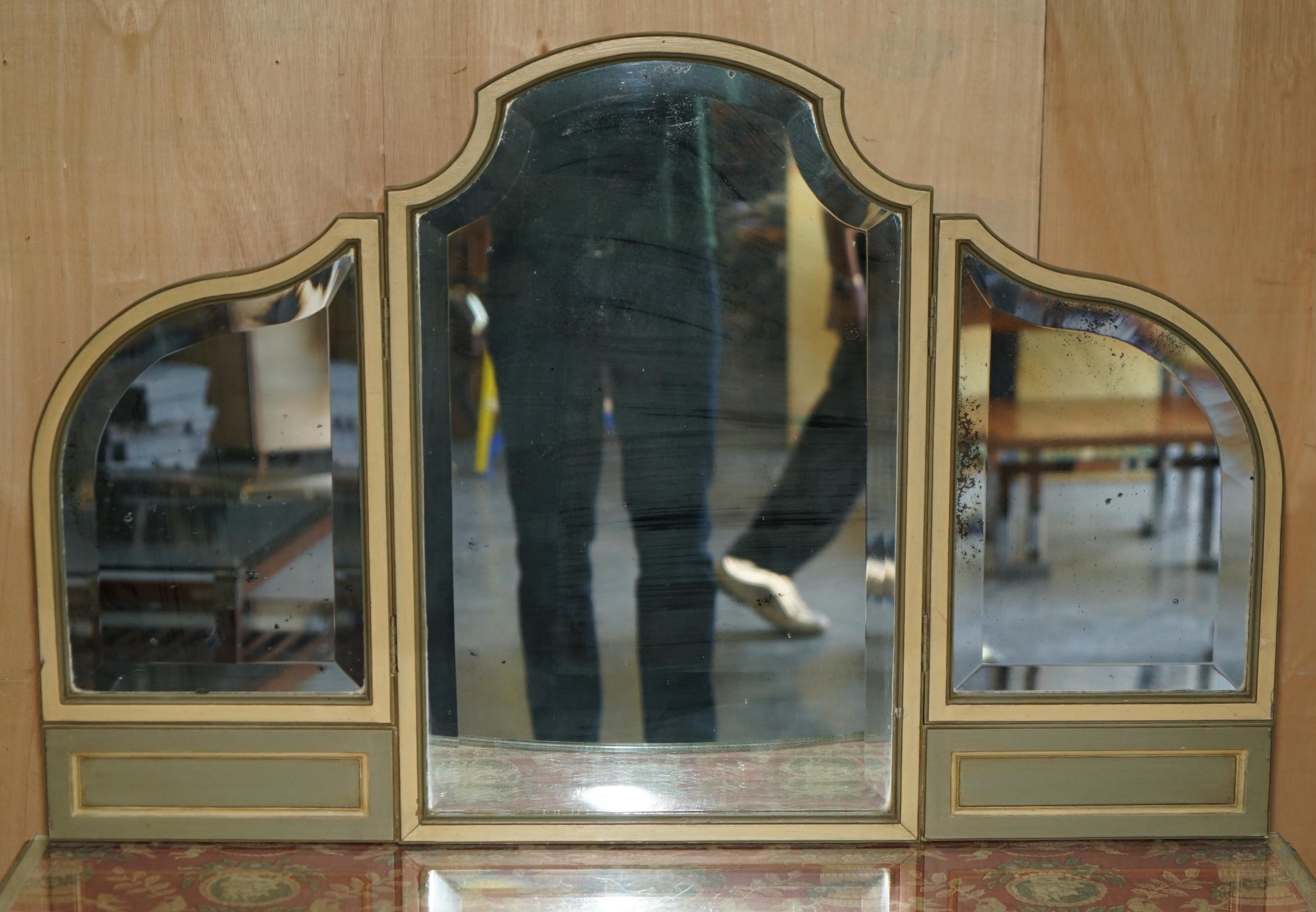ANTIQUE FRENCH EMPIRE HAND PAINTED 19TH CENTURY DRESSING TABLE + TRi FOLD MIRROR For Sale 4