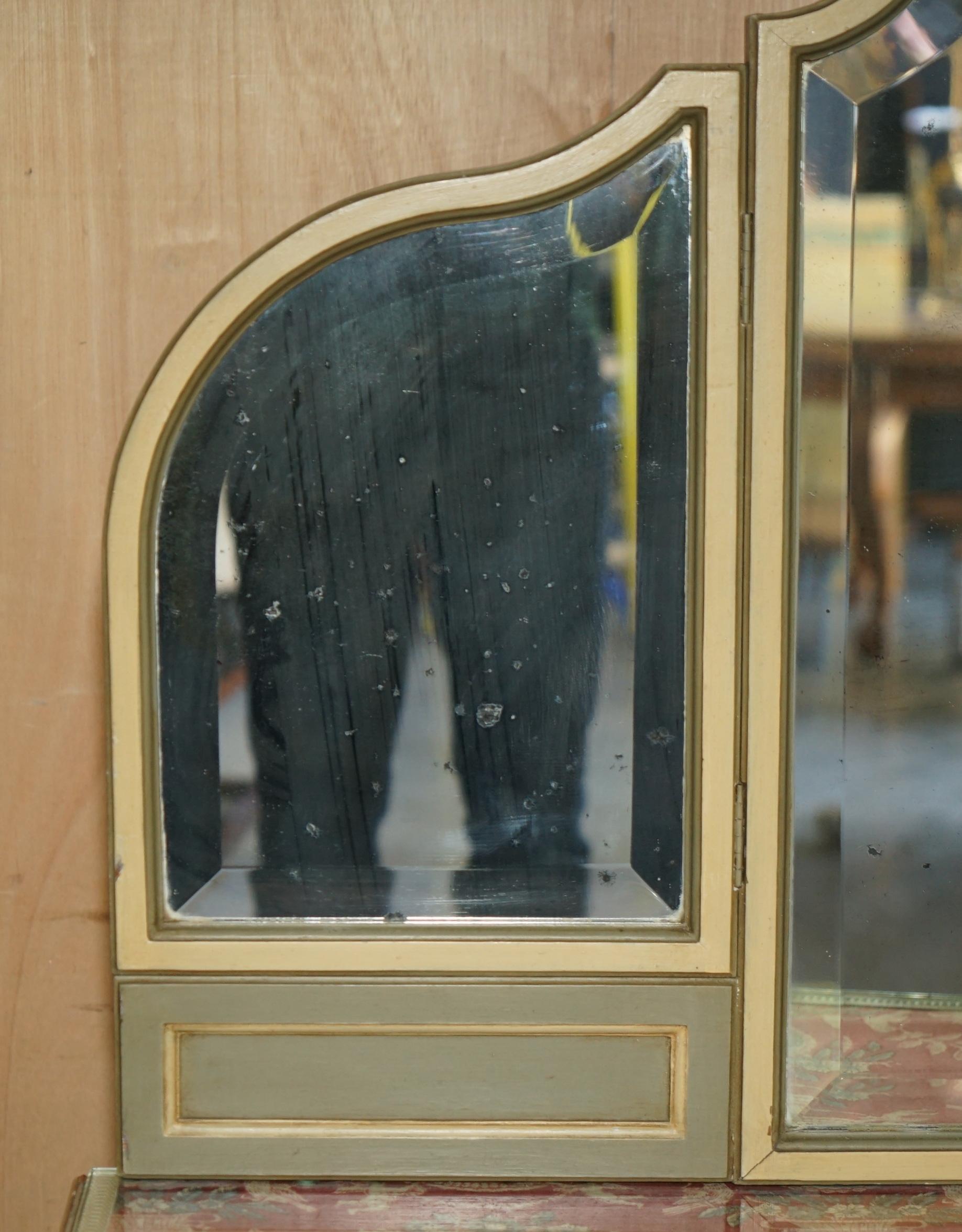 ANTIQUE FRENCH EMPIRE HAND PAINTED 19TH CENTURY DRESSING TABLE + TRi FOLD MIRROR For Sale 5