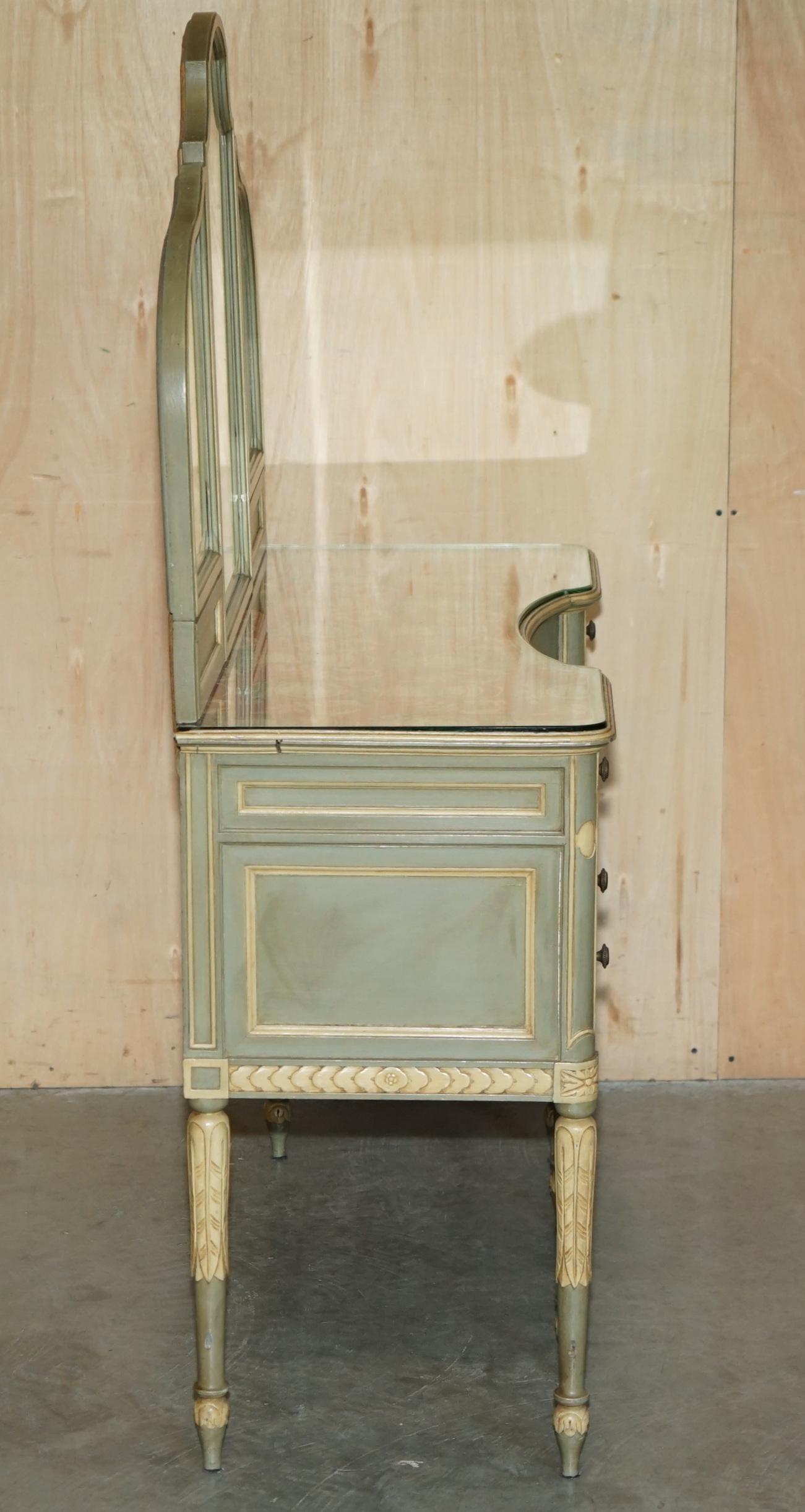 ANTIQUE FRENCH EMPIRE HAND PAINTED 19TH CENTURY DRESSING TABLE + TRi FOLD MIRROR For Sale 6
