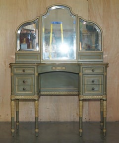 ANTIQUE FRENCH EMPIRE HAND PAINTED 19TH CENTURY DRESSING TABLE + TRi FOLD MIRROR