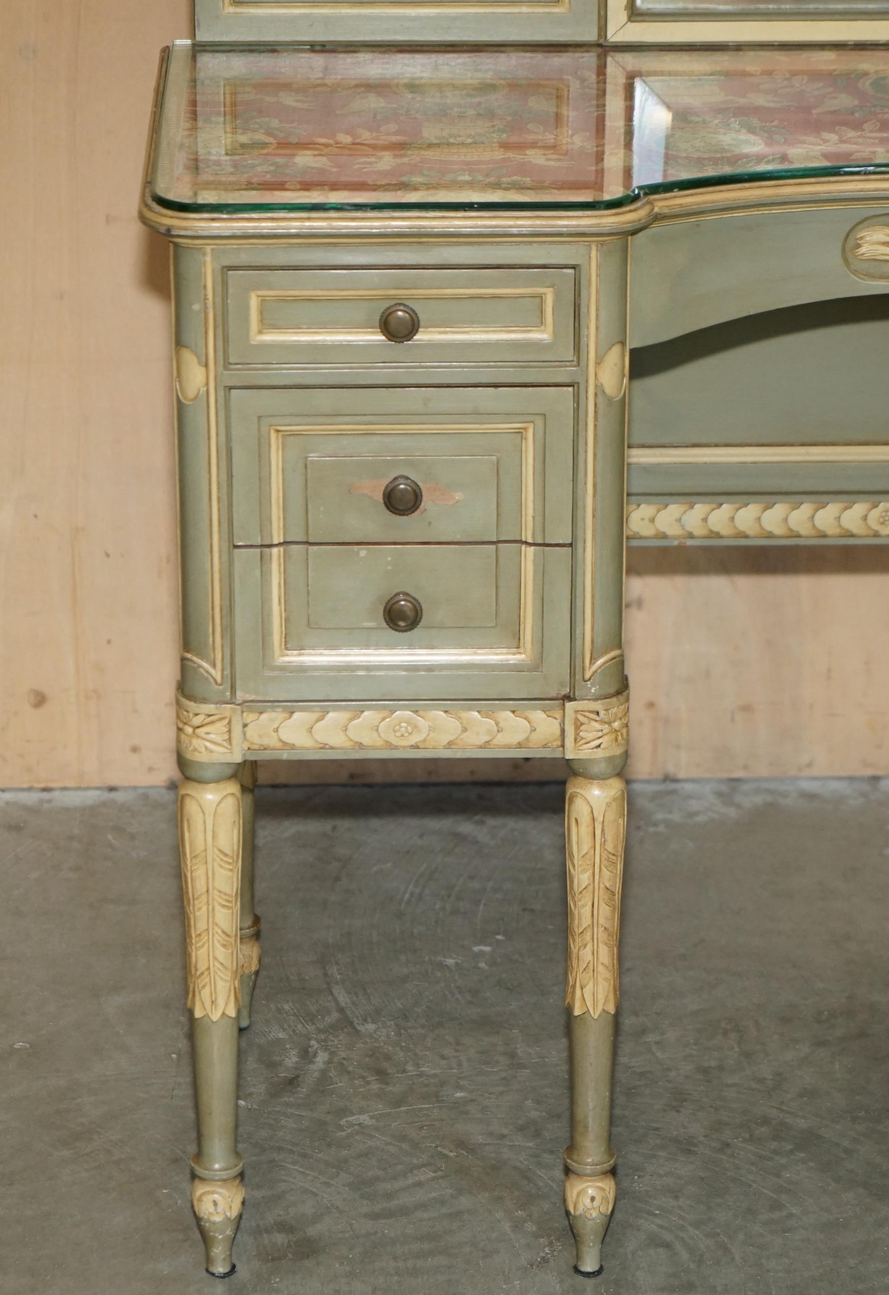 French ANTIQUE FRENCH EMPIRE HAND PAINTED 19TH CENTURY DRESSING TABLE + TRi FOLD MIRROR For Sale