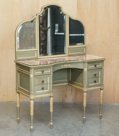 ANTIQUE FRENCH EMPIRE HAND PAINTED 19TH CENTURY DRESSING TABLE + TRi FOLD MIRROR