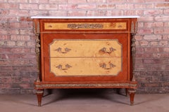 Antique French Empire Kingwood and Burl Ormolu Mounted Marble Top Commode, 1920s